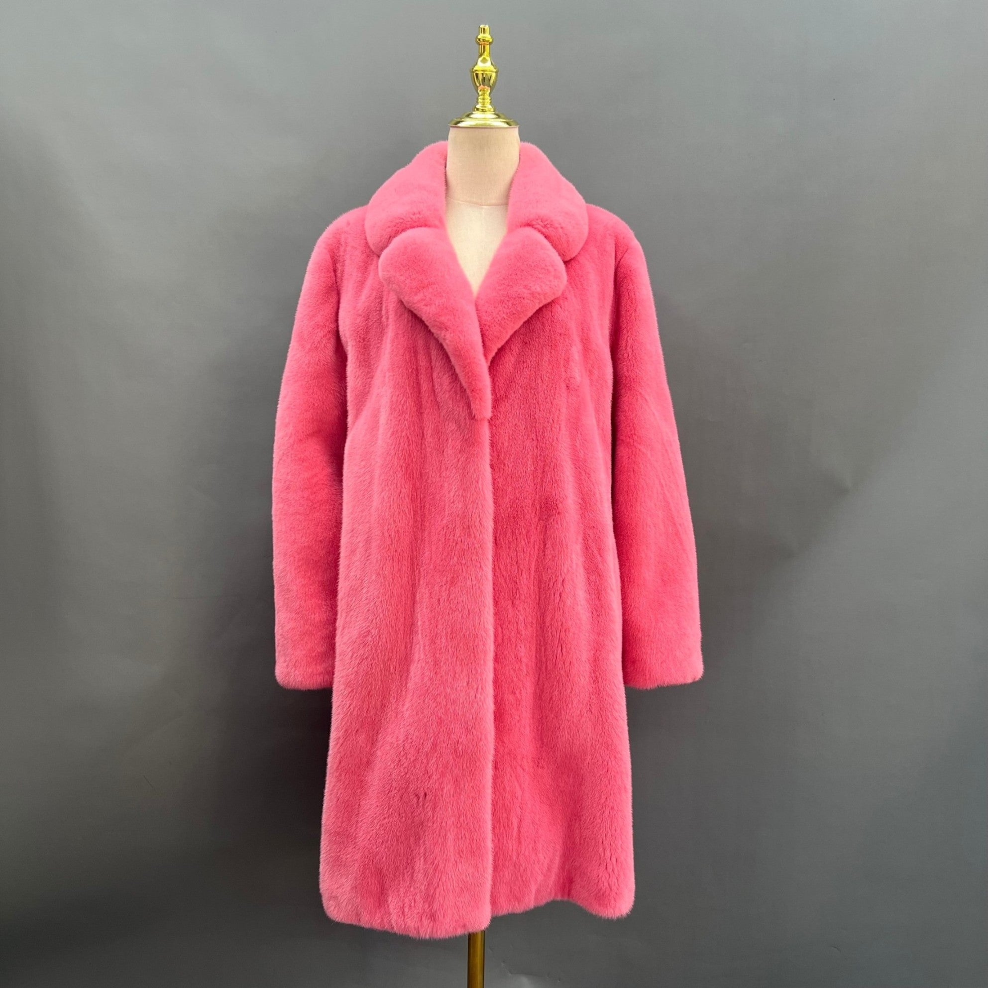Women's High Quality Suit Collar Mid-Length Mink Pink Coat
