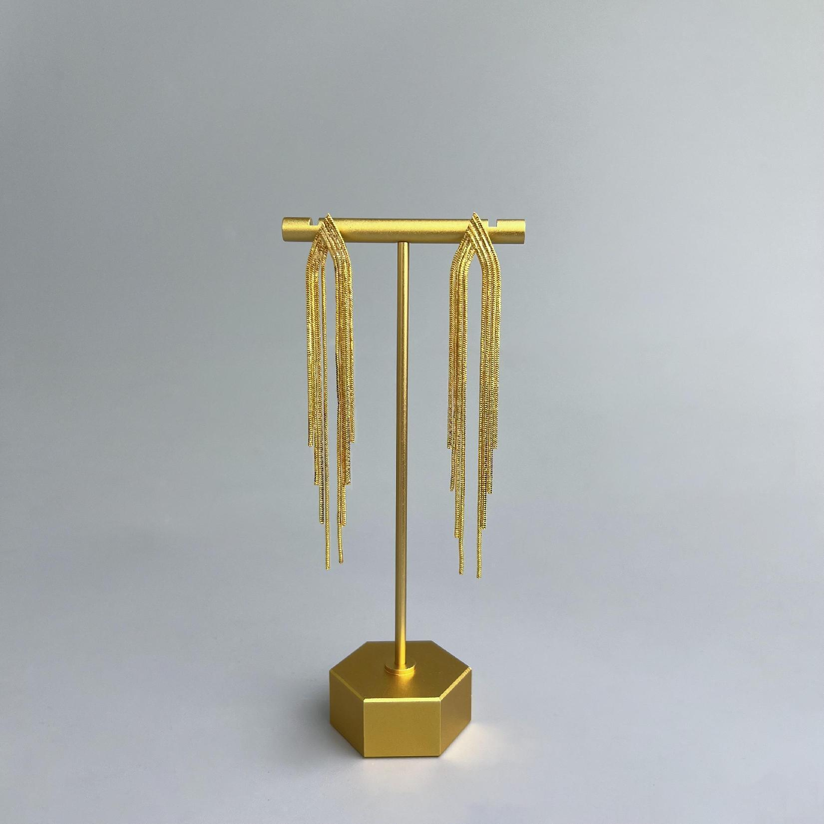 New Style Light Luxury Long Tassel Double-Drop Asymmetric Gold Earrings F Gold Earrings