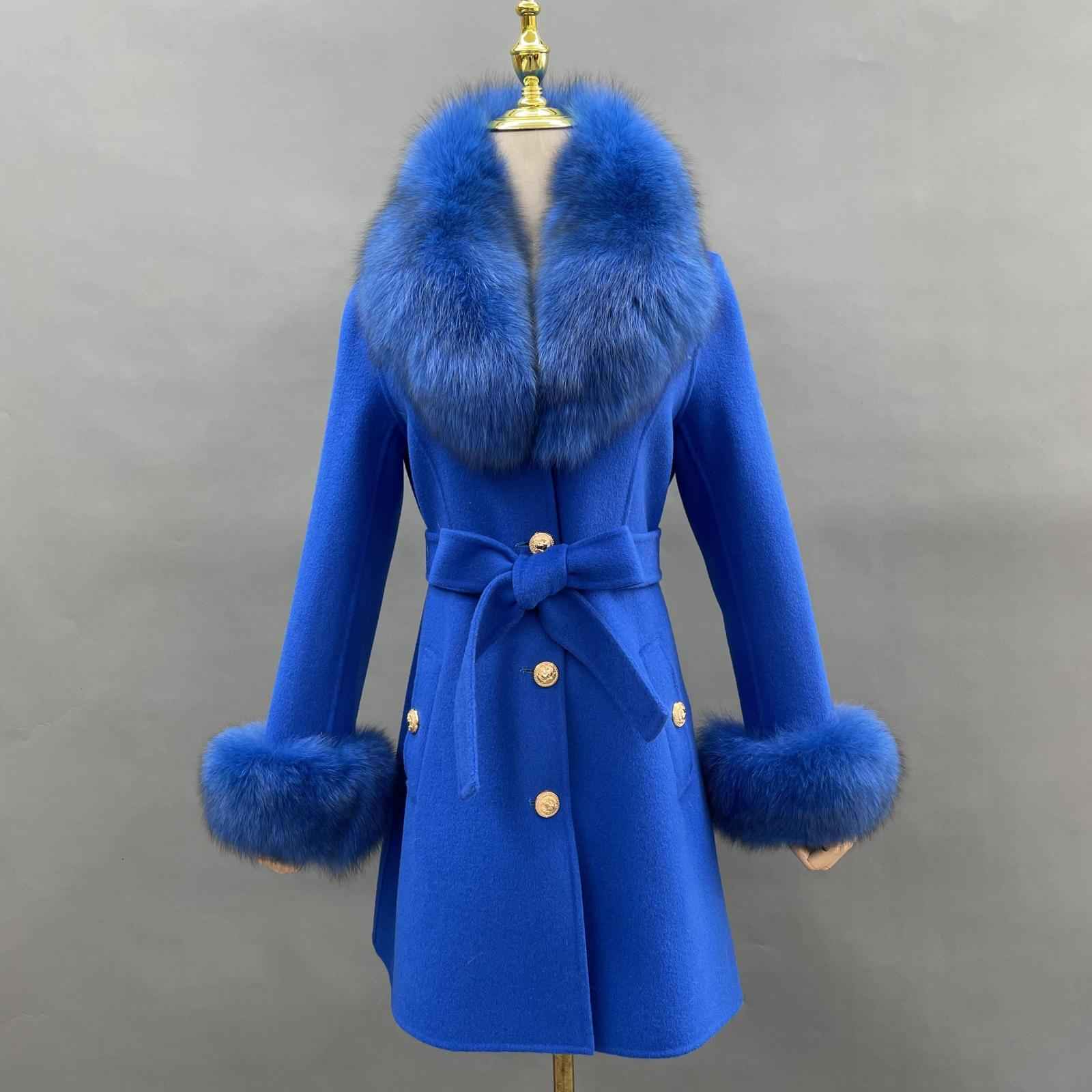 Double-Faced Fleece Coat for Women Elegant Notched Lapel Belted Double-Faced Wool Outer Jacket