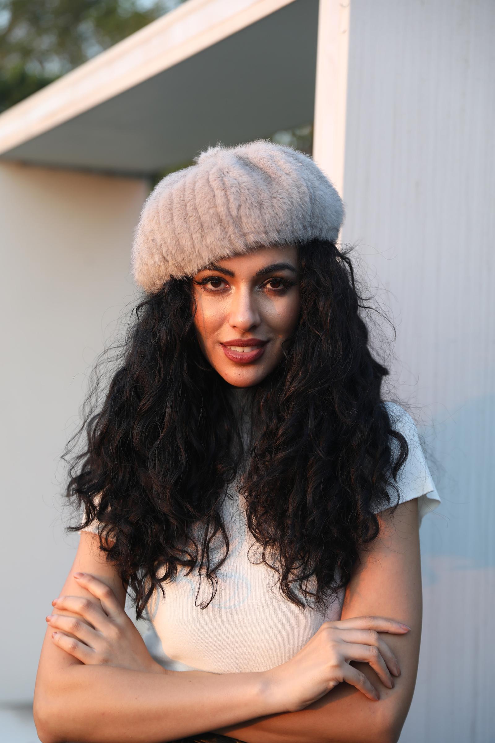 Women's Fashion Eco-Friendly Fur Striped Pumpkin Beret