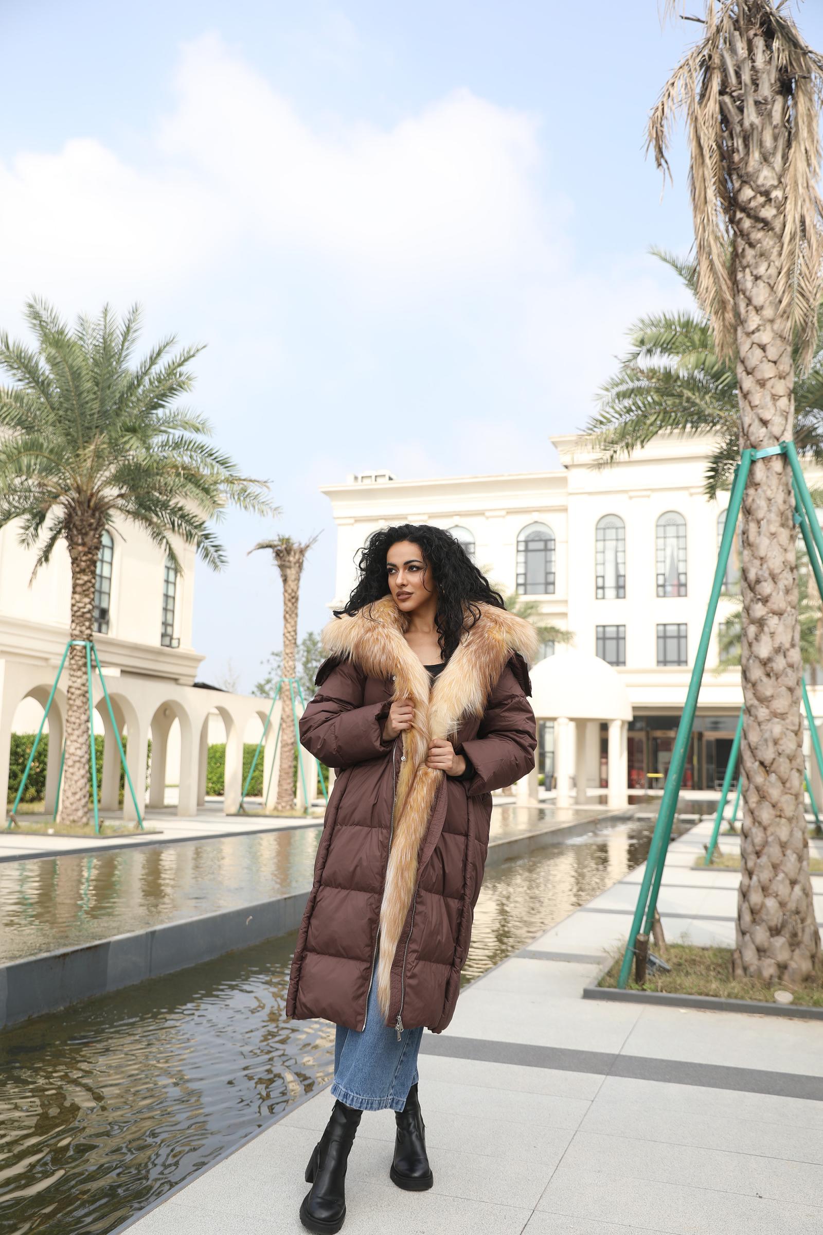 Goose Down-Insulated Knitted Cuff Collar Large Lapel Lightweight Warm Down Jacket Down Coat