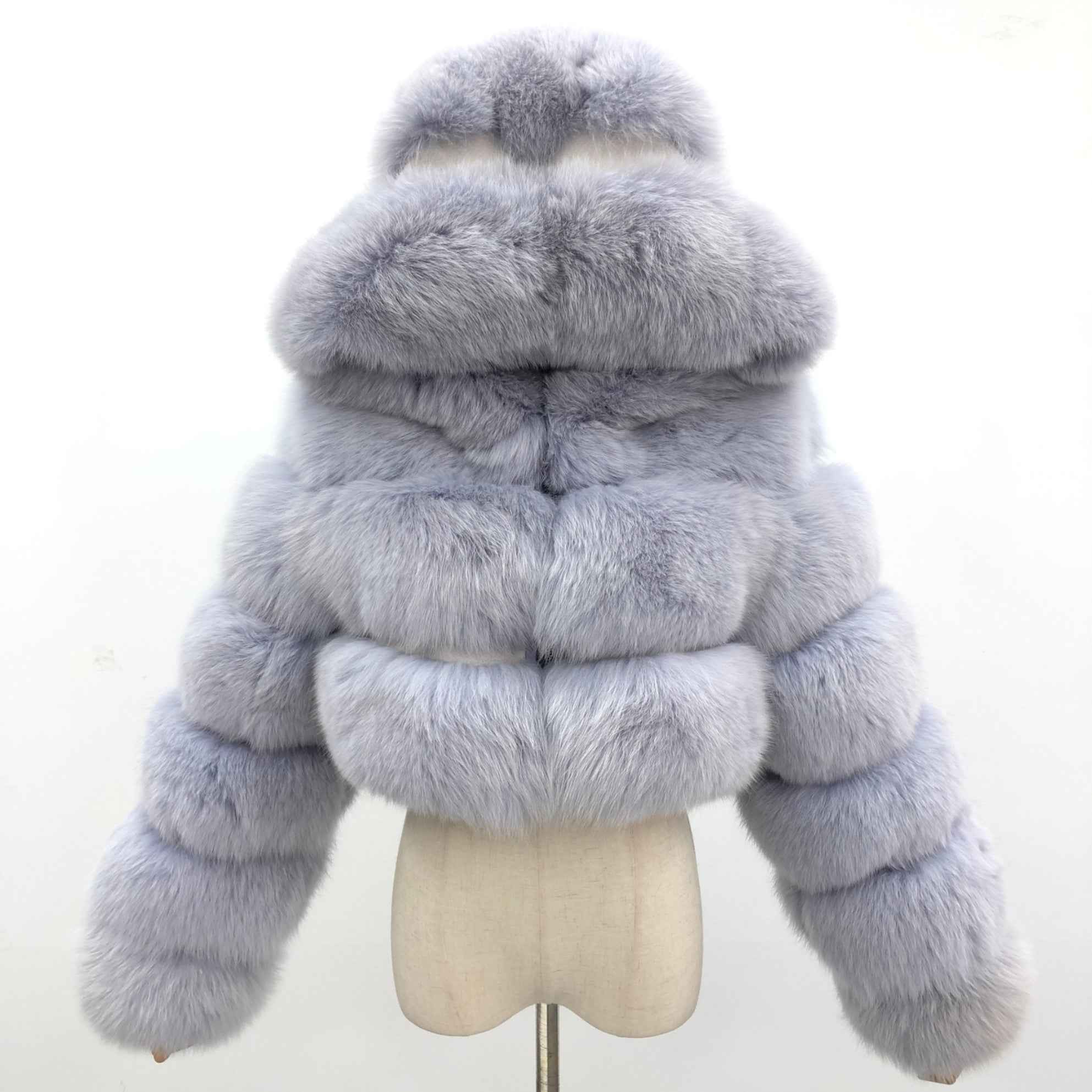 New Women's Winter Rainbow Fox Fur Hooded Coat 14