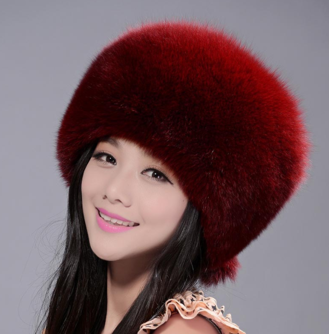 Janefur Russian-style Tail Hat with Fox Fur Wine F