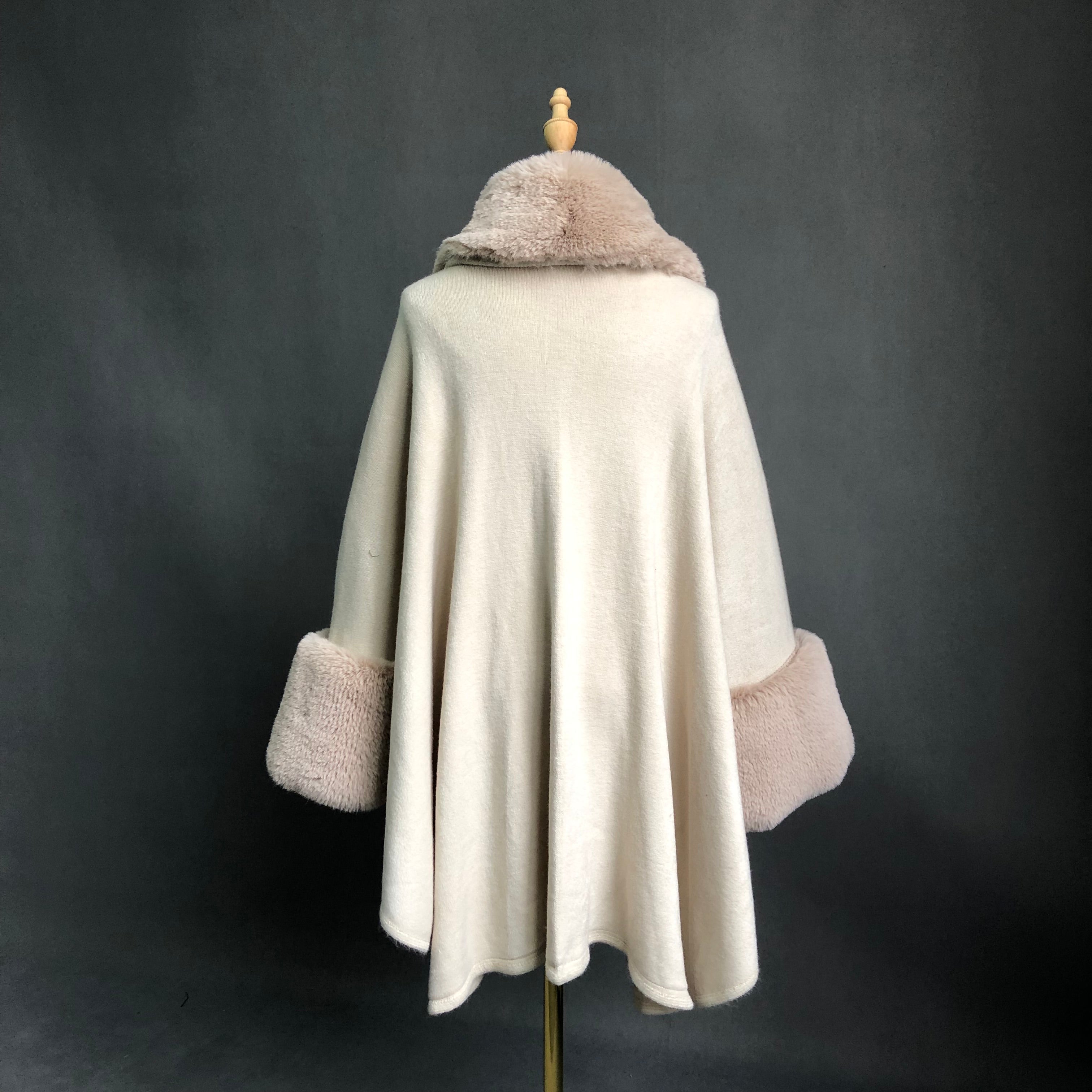 Women's Faux Fur Shawl with Shawl Collar - Luxurious Winter Cape Accessory
