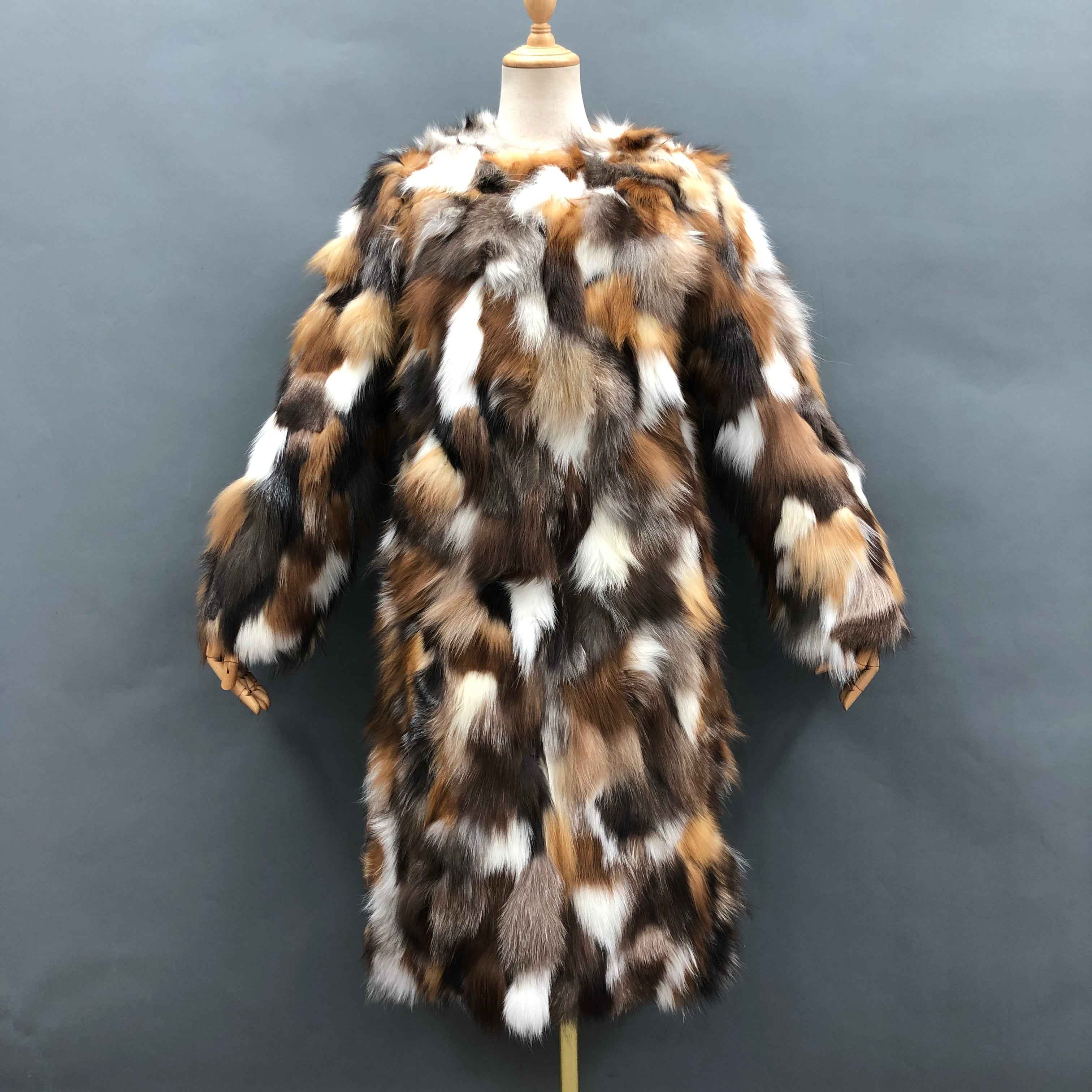 Women's Premium Patchwork Fox Fur Mid-Length Coat - Winter Fashion Warm Luxury Outerwear