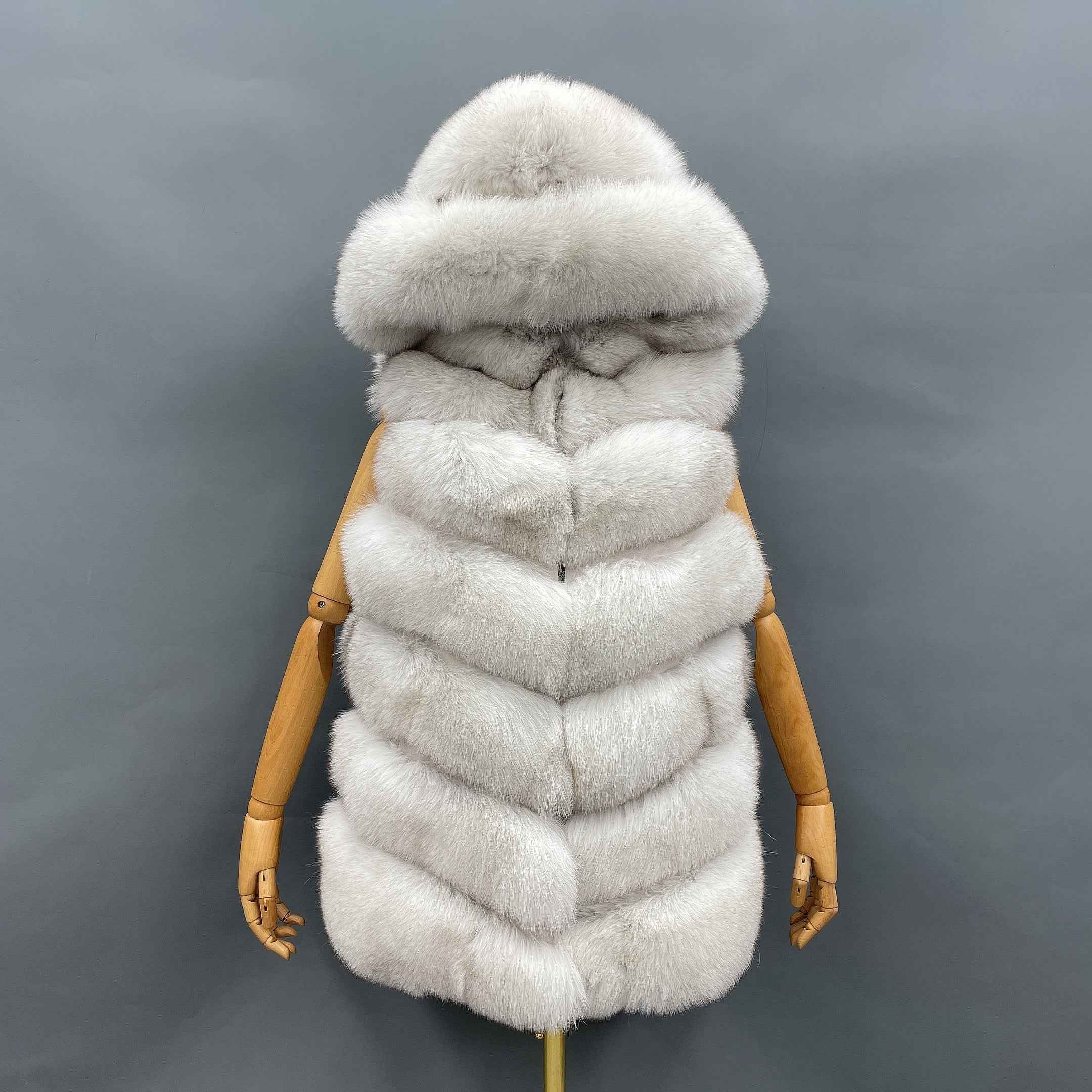 Women's 6-Panel Hooded Fox Fur Vest - Classic Versatile Winter Essential Outerwear