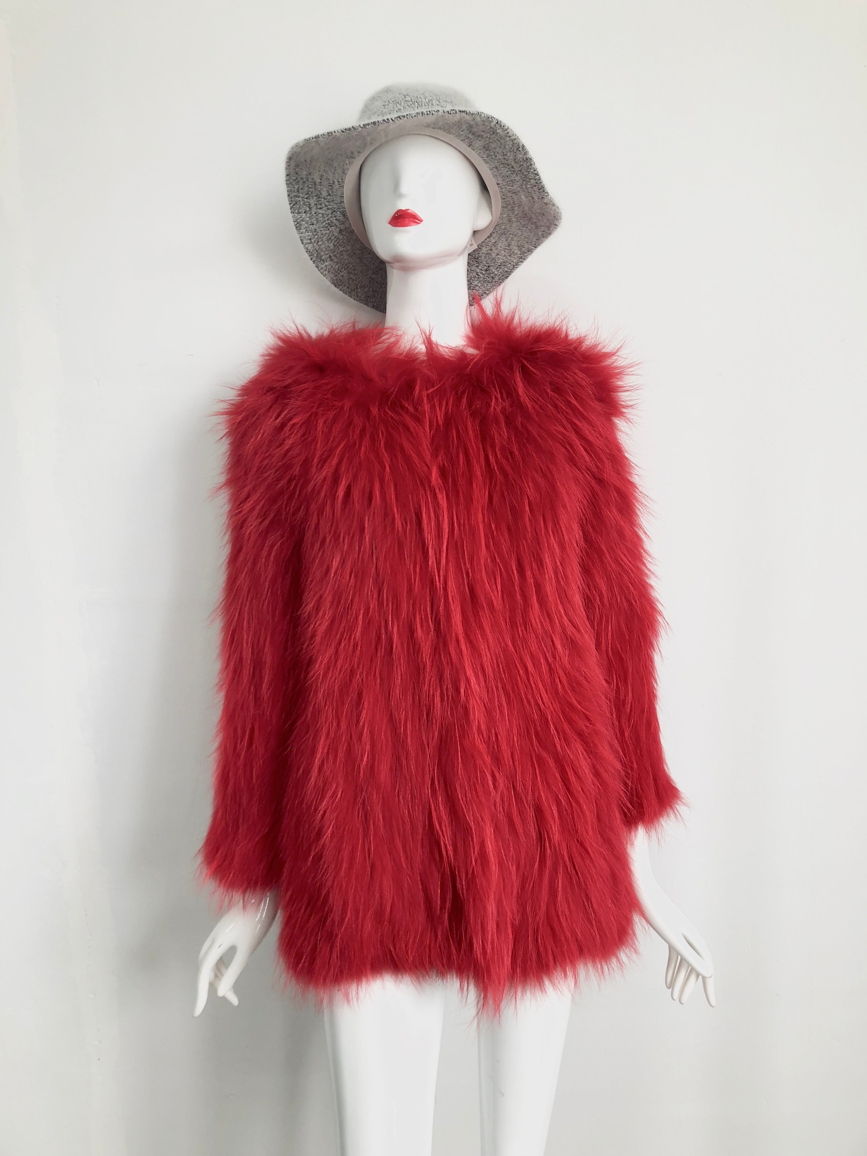 Women's Knitted Raccoon Dog Fur Mid-Length Coat - Luxurious Winter Outerwear