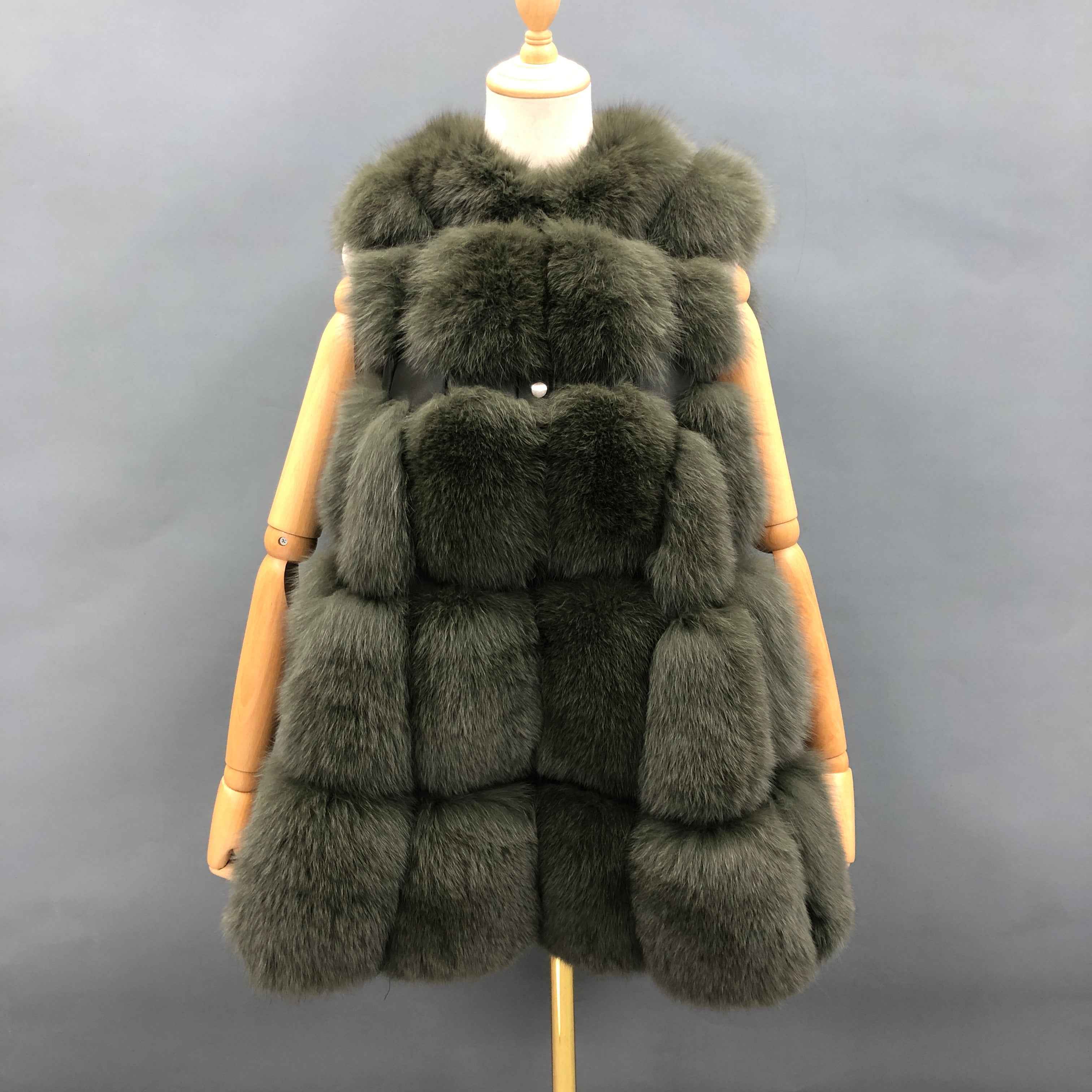 Women's Hooded Fox Fur Vest with Flared Hem - Early Winter Luxe Outerwear