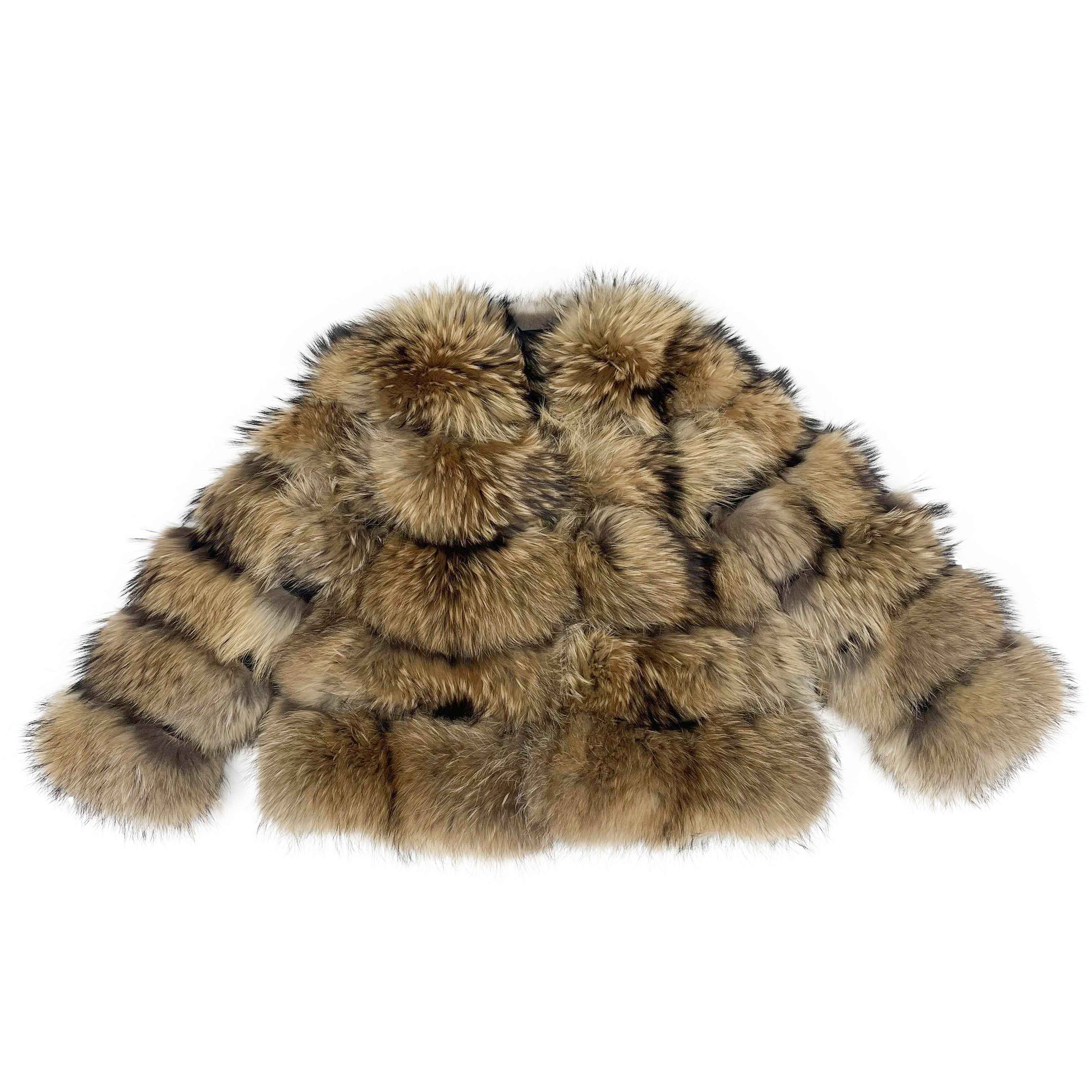 Women's Luxury Raccoon Fur Jacket - 5-Panel Wide Striped Cold Winter Warmth-Locking Outerwear