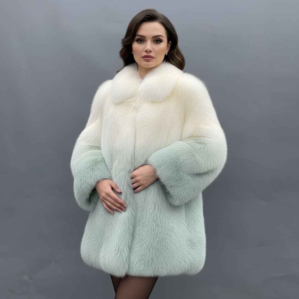 Women's Luxury Trendy Ombre Fox Fur Coat - High-End Winter Warm Fashion Jacket
