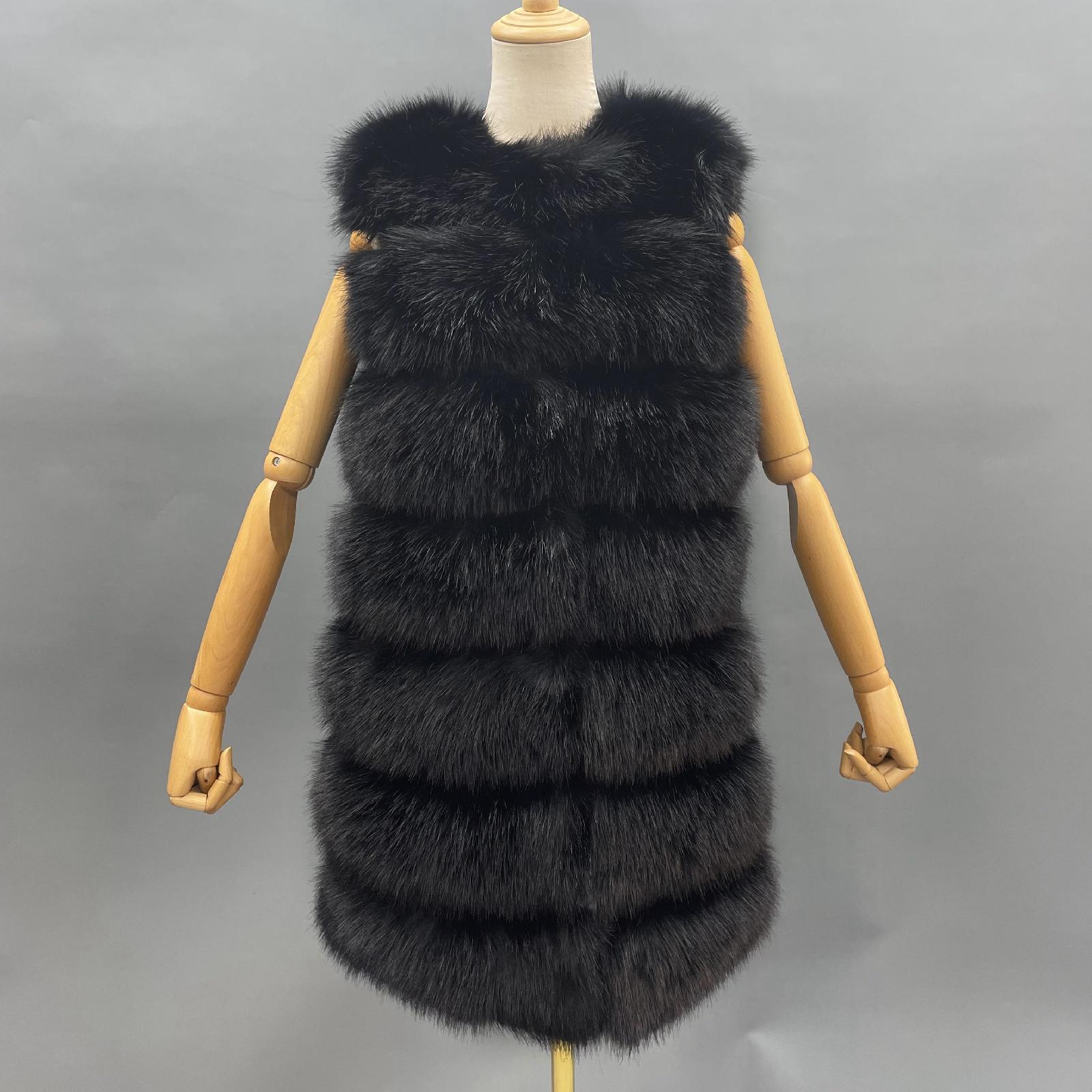 Spring and Autumn New Style Long Faux Fur Vest Eco Fur Vest Black
