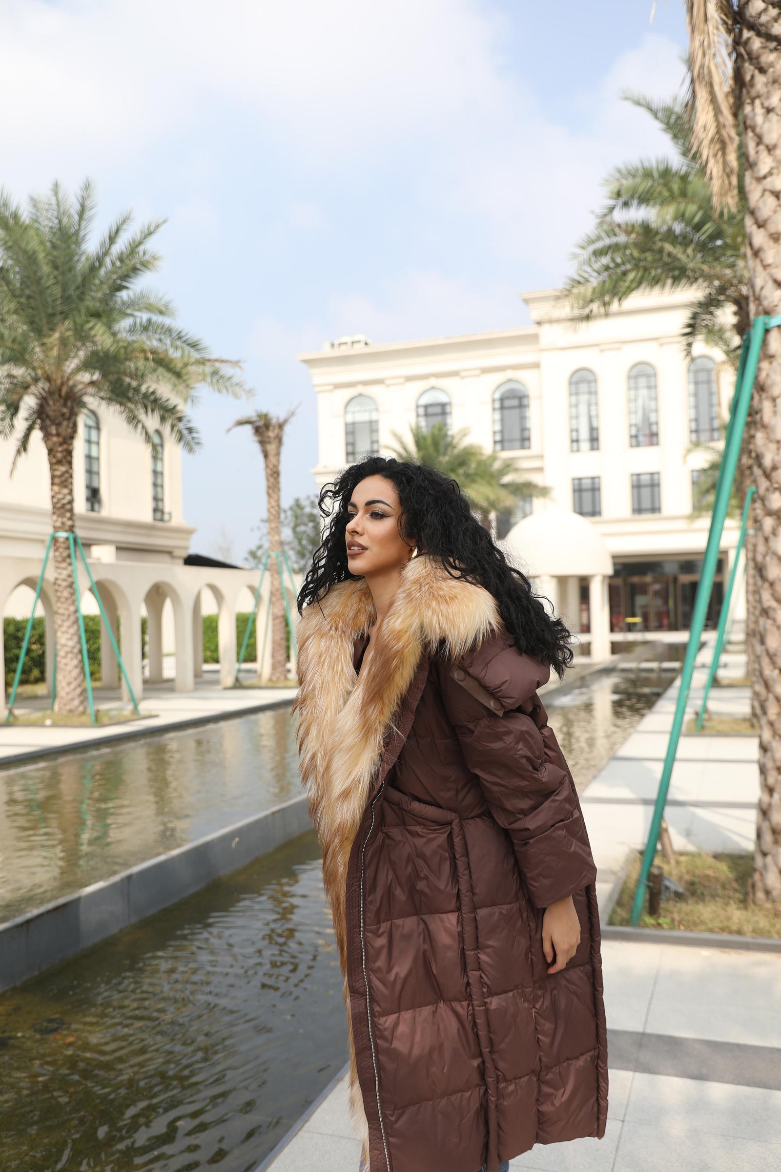 Goose Down-Insulated Knitted Cuff Collar Large Lapel Lightweight Warm Down Jacket Down Coat