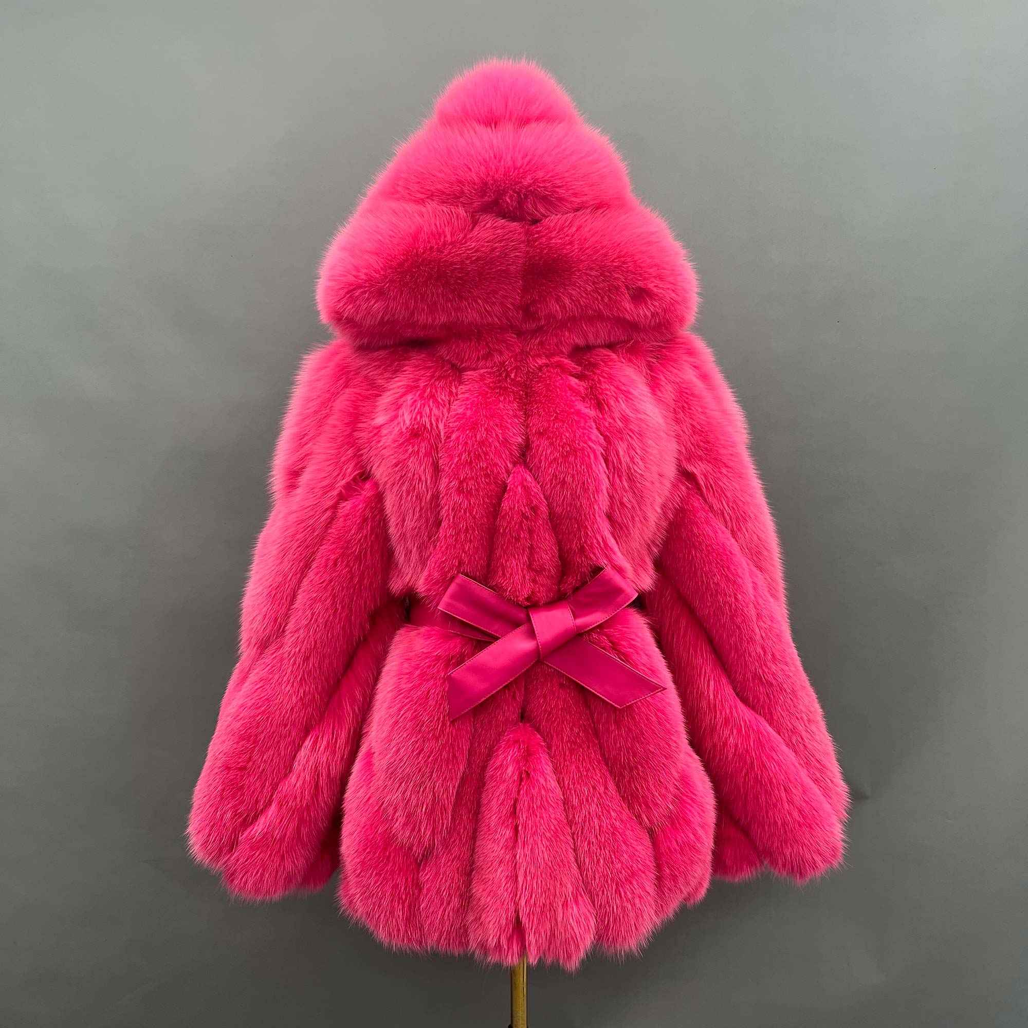Factory Wholesale Solid Color Womens Fox Fur Thick Coat with Hood