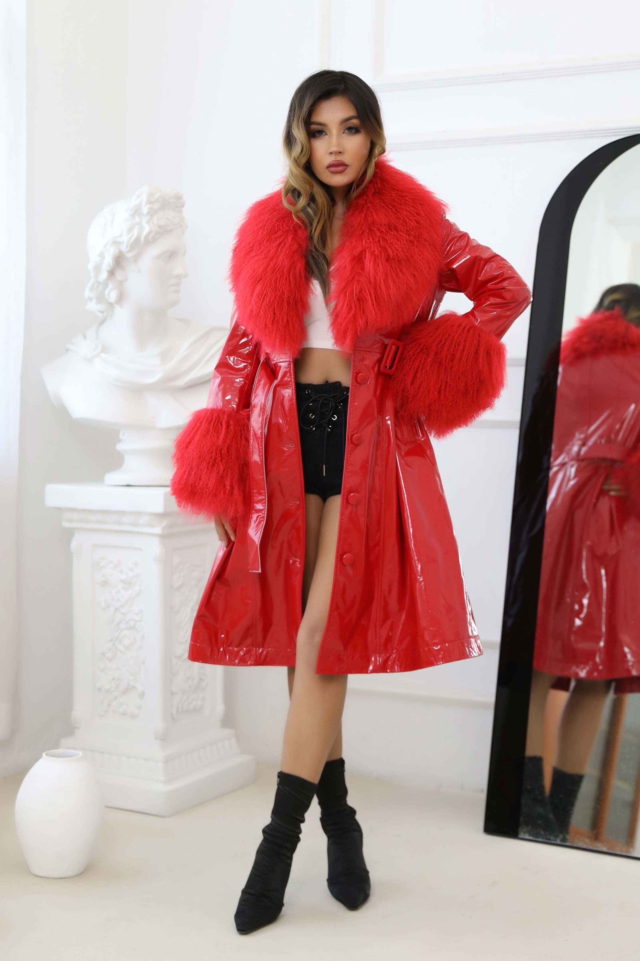 Over The Knee Real Sheepskin Coat Casual Windbreaker Women Trench Leather Coat