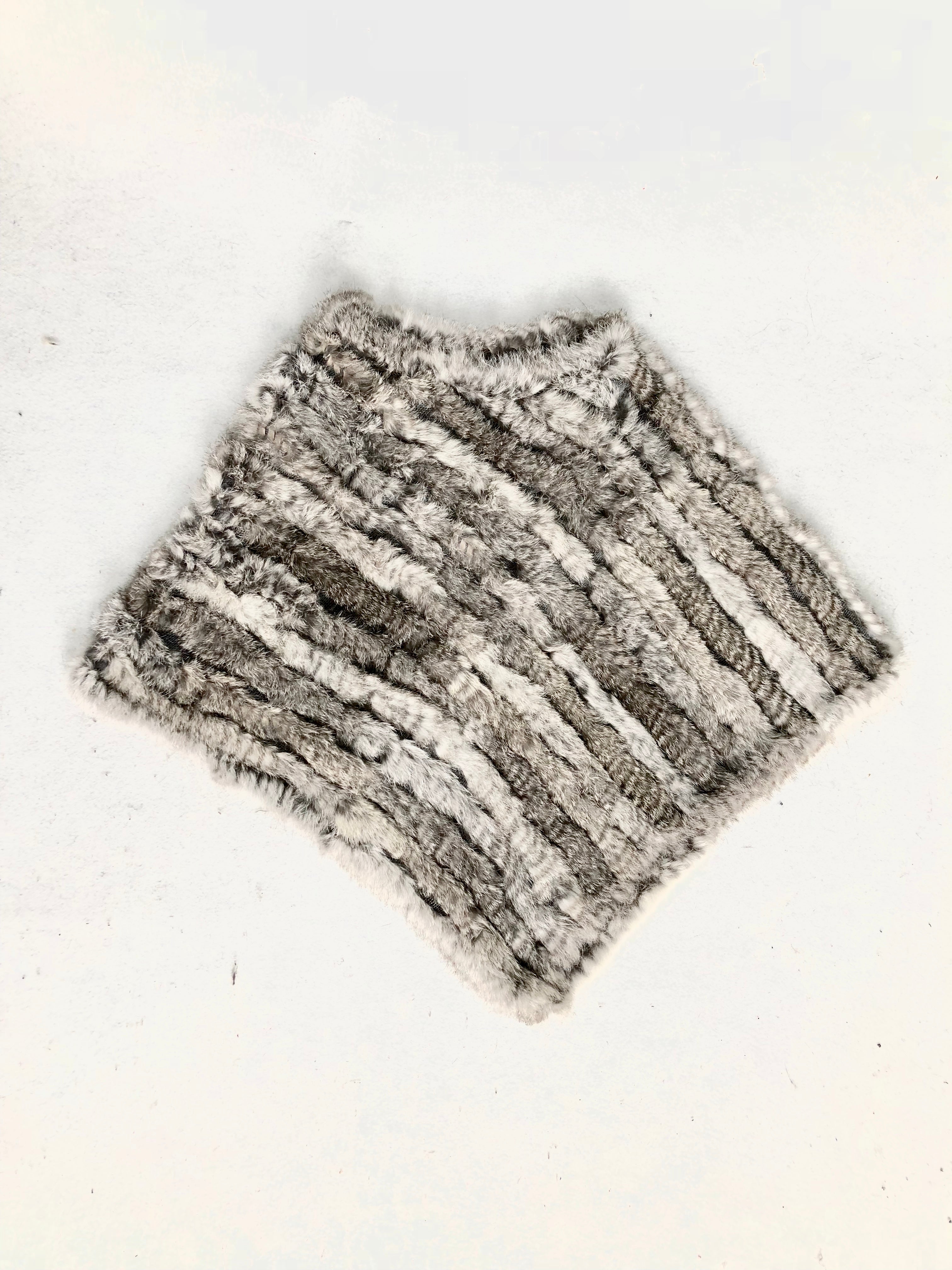 Women's Black & White Rabbit Fur Triangular Shawl - Luxe Winter Accessory