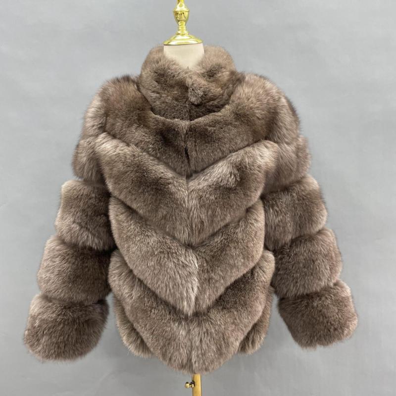 Luxury Fur Jacket Women's Short Real Fox Fur Coat Beige