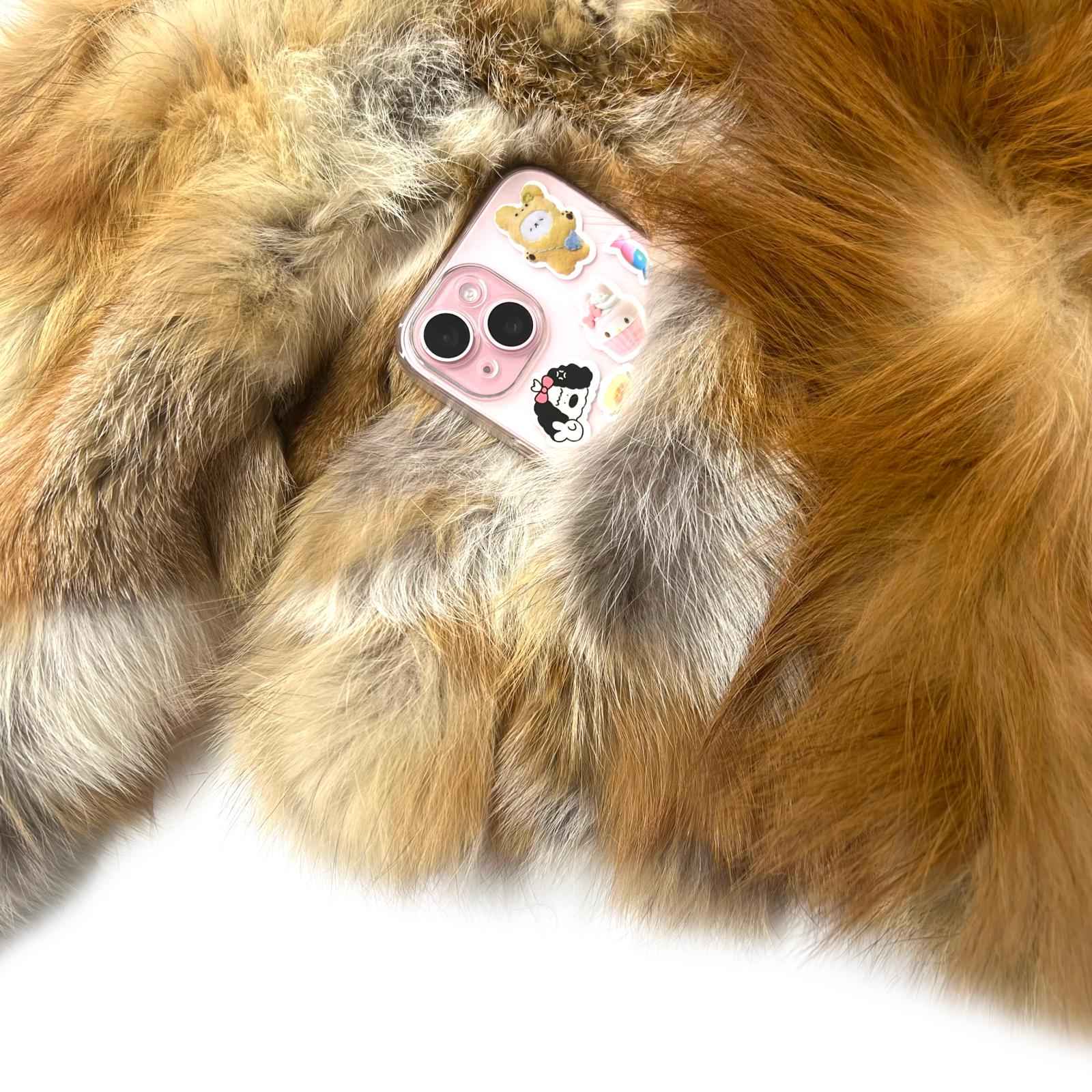 Fox Fur Coat for Women Luxurious Fox Fur Placket Hooded Zippered Jacket