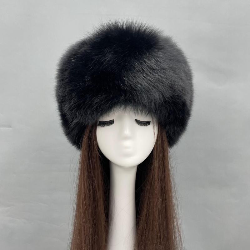 Janefur Russian-style Tail Hat with Fox Fur Black F