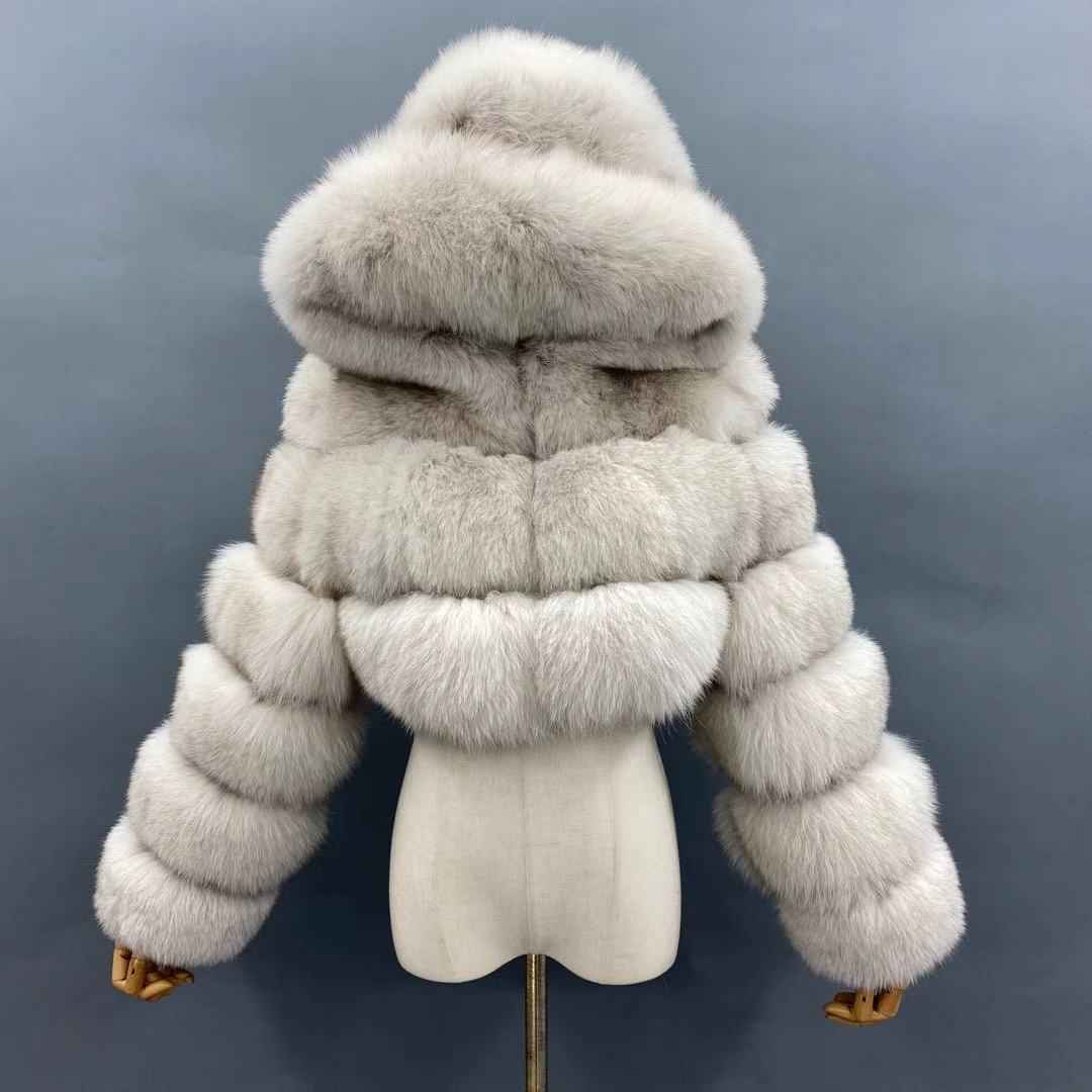 New Women's Winter Rainbow Fox Fur Hooded Coat 15