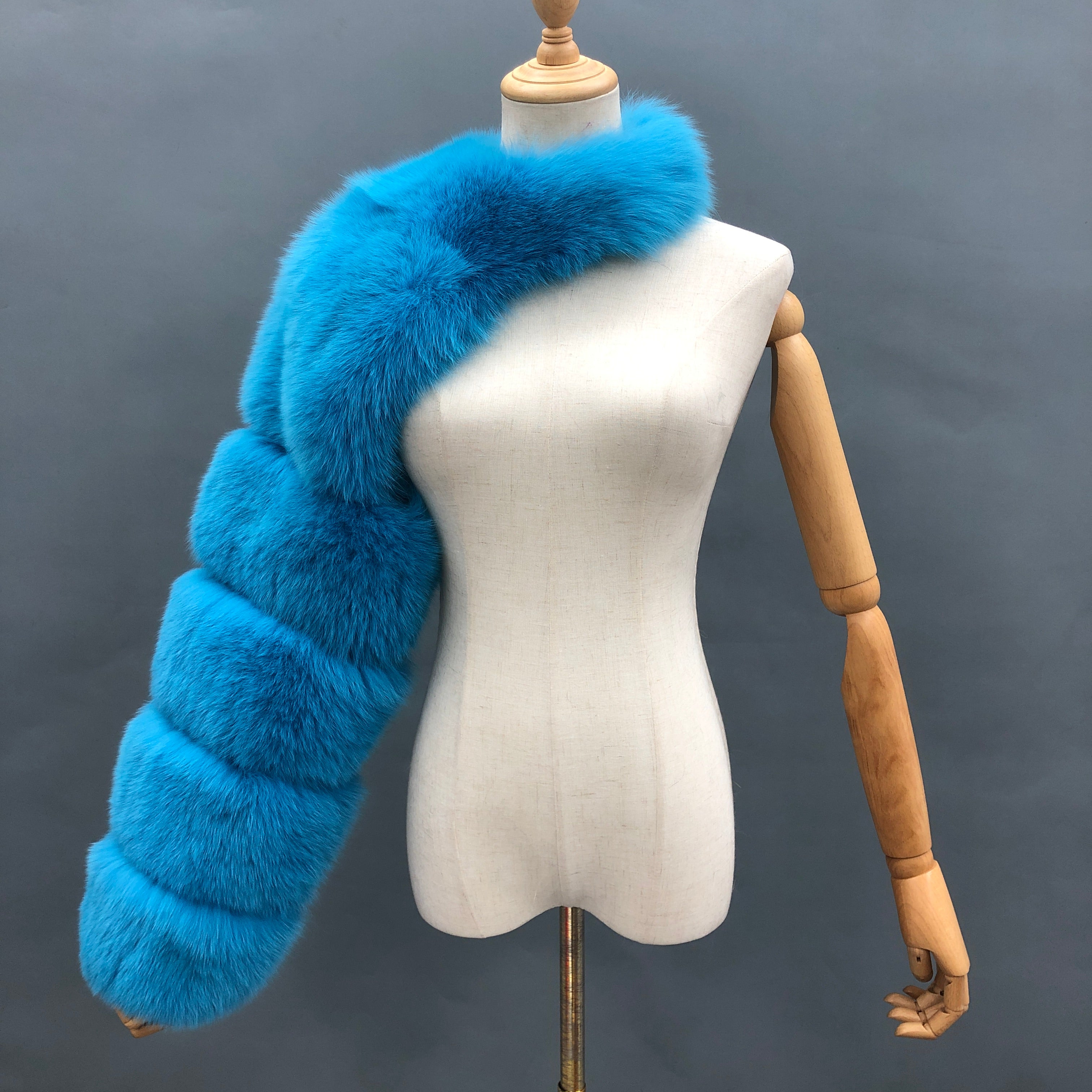 Women's Real Fox Fur Arm Warmers, Luxury Fur Sleeve Cuffs for Winter Fashion Accessories Blue F