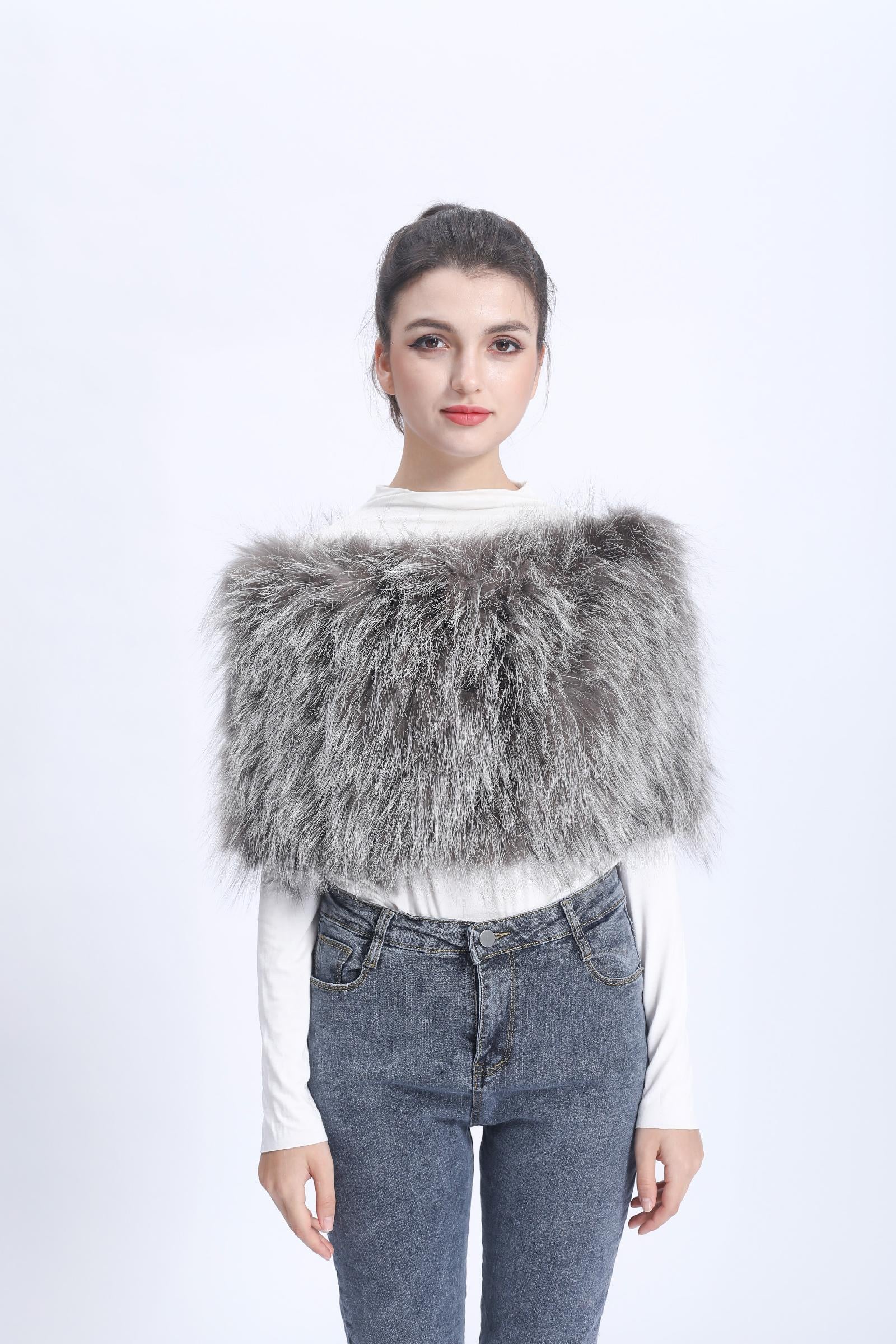 Women's Vertical Fur Shawl Fashionable Beautiful Genuine Raccoon Fur Cape