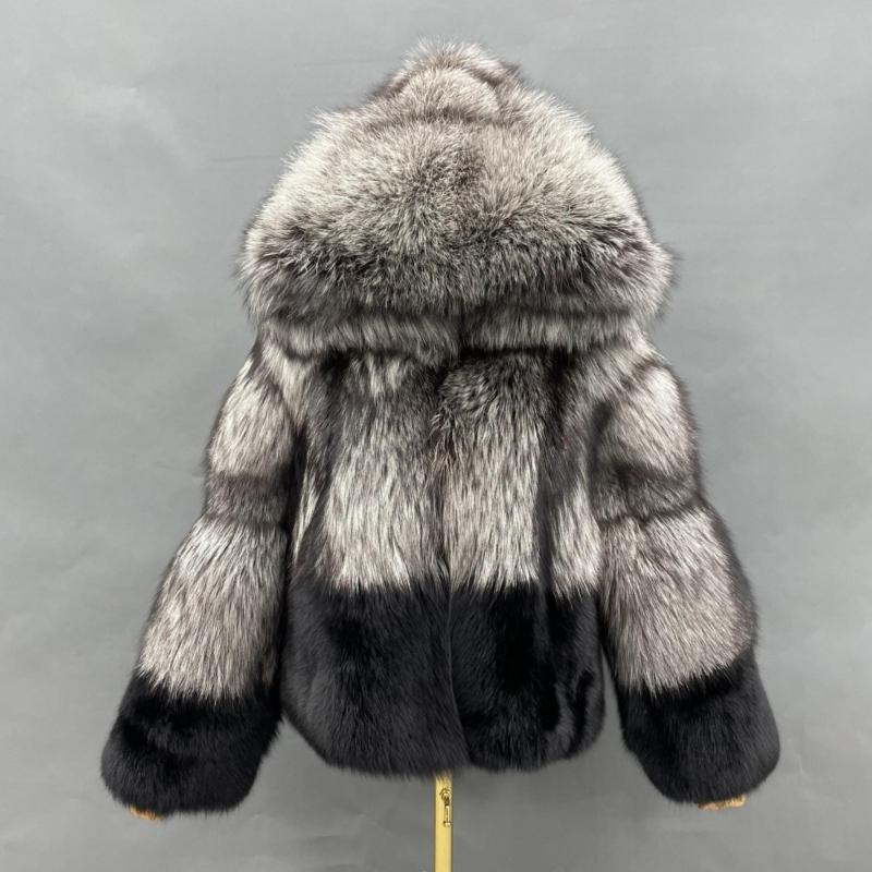 Winter Fashion Women's Silver Fox Real Fur Coat