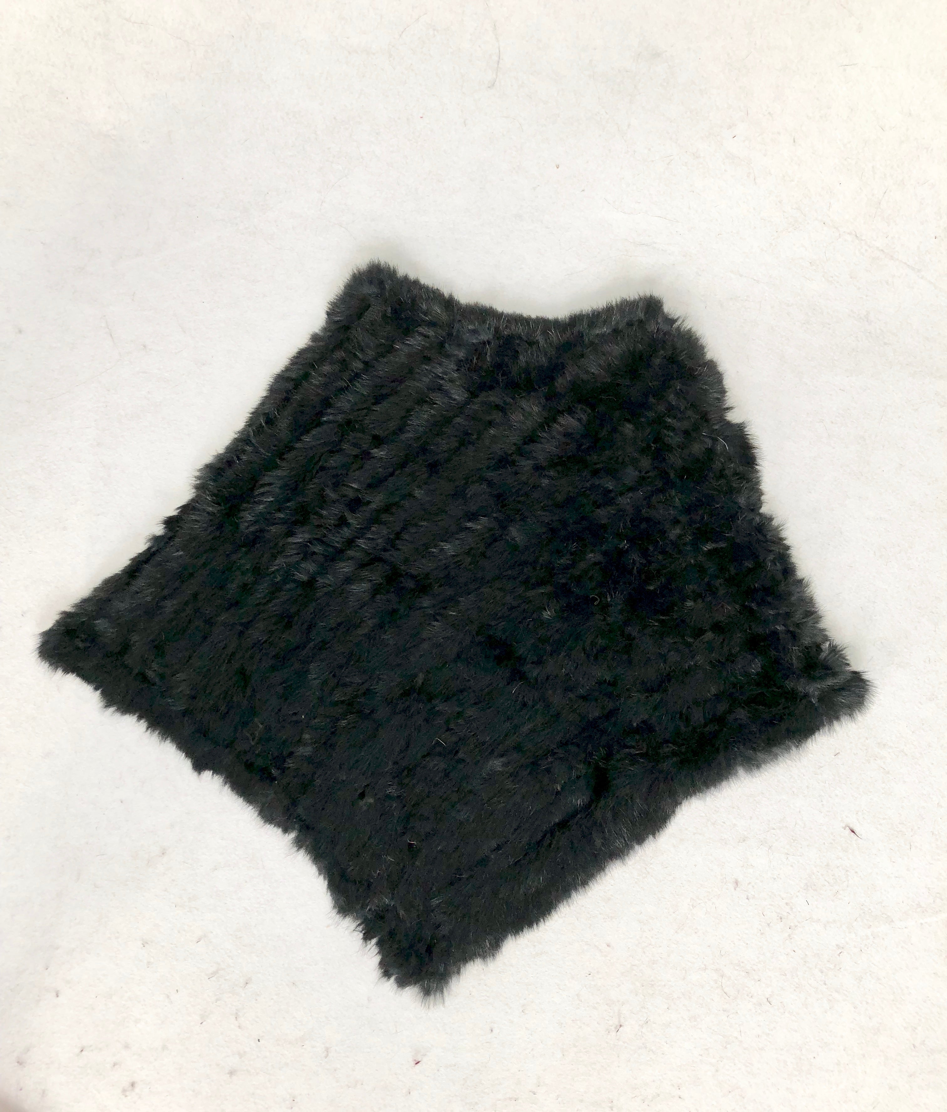 Women's Black & White Rabbit Fur Triangular Shawl - Luxe Winter Accessory