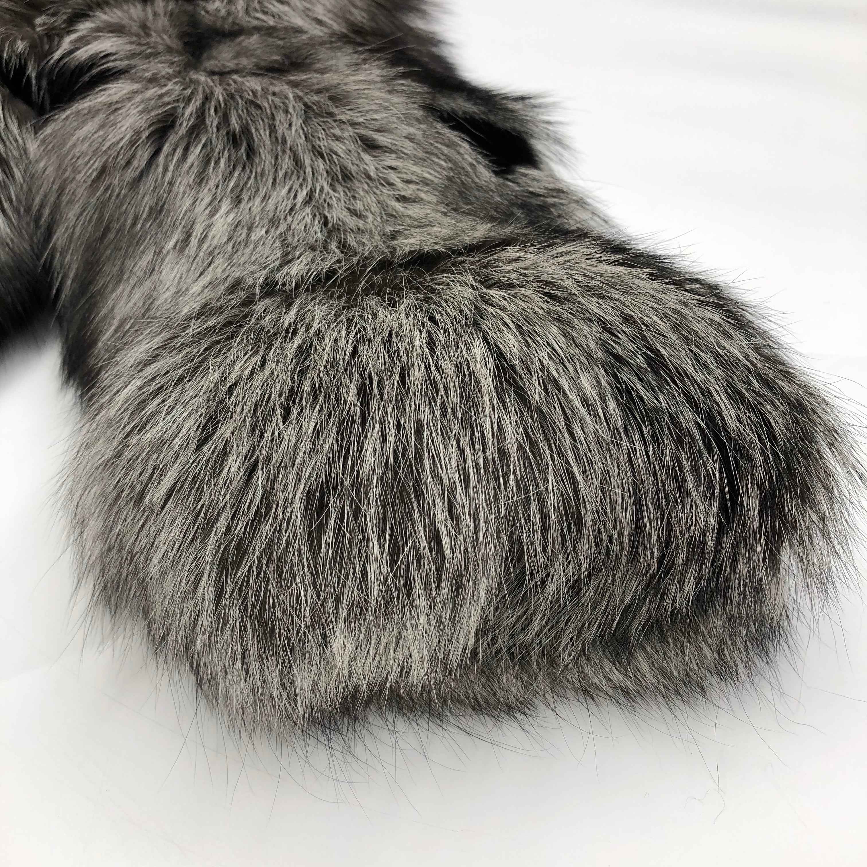 Luxury Silver Fox Fur Coat - Diagonal Stripe Four - Section Design Winter Outerwear