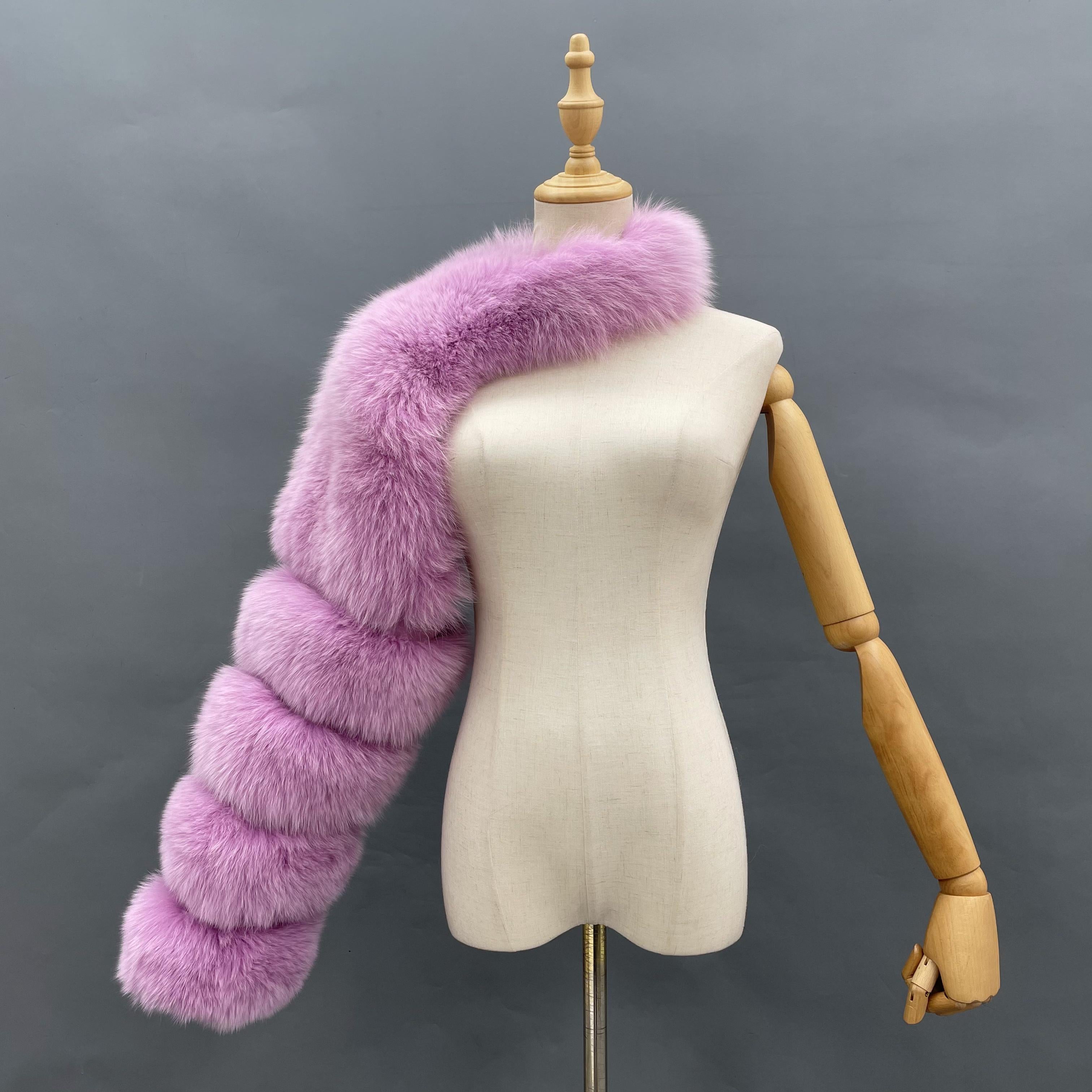 Women's Real Fox Fur Arm Warmers, Luxury Fur Sleeve Cuffs for Winter Fashion Accessories Light Purple F