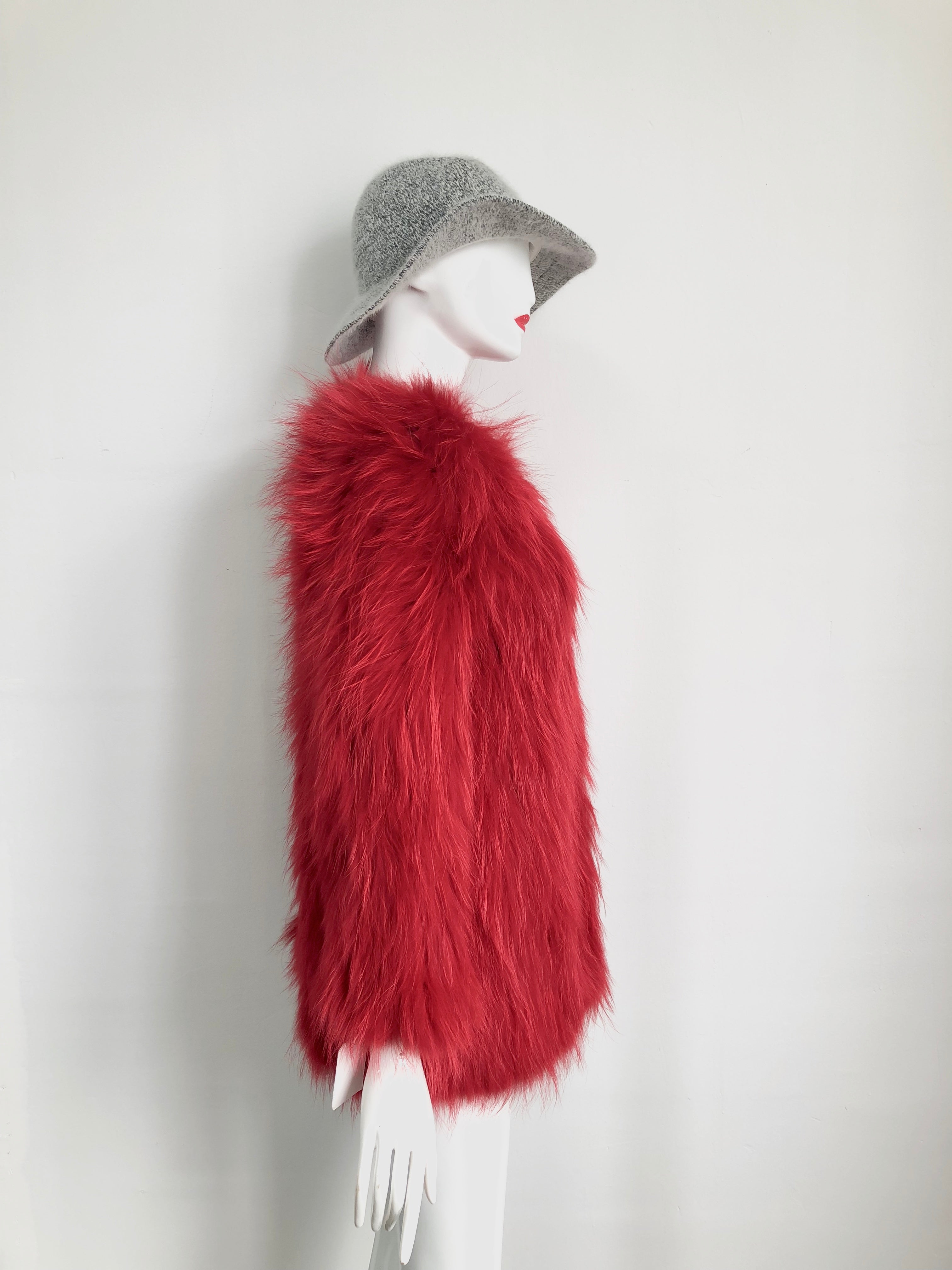 Women's Knitted Raccoon Dog Fur Mid-Length Coat - Luxurious Winter Outerwear