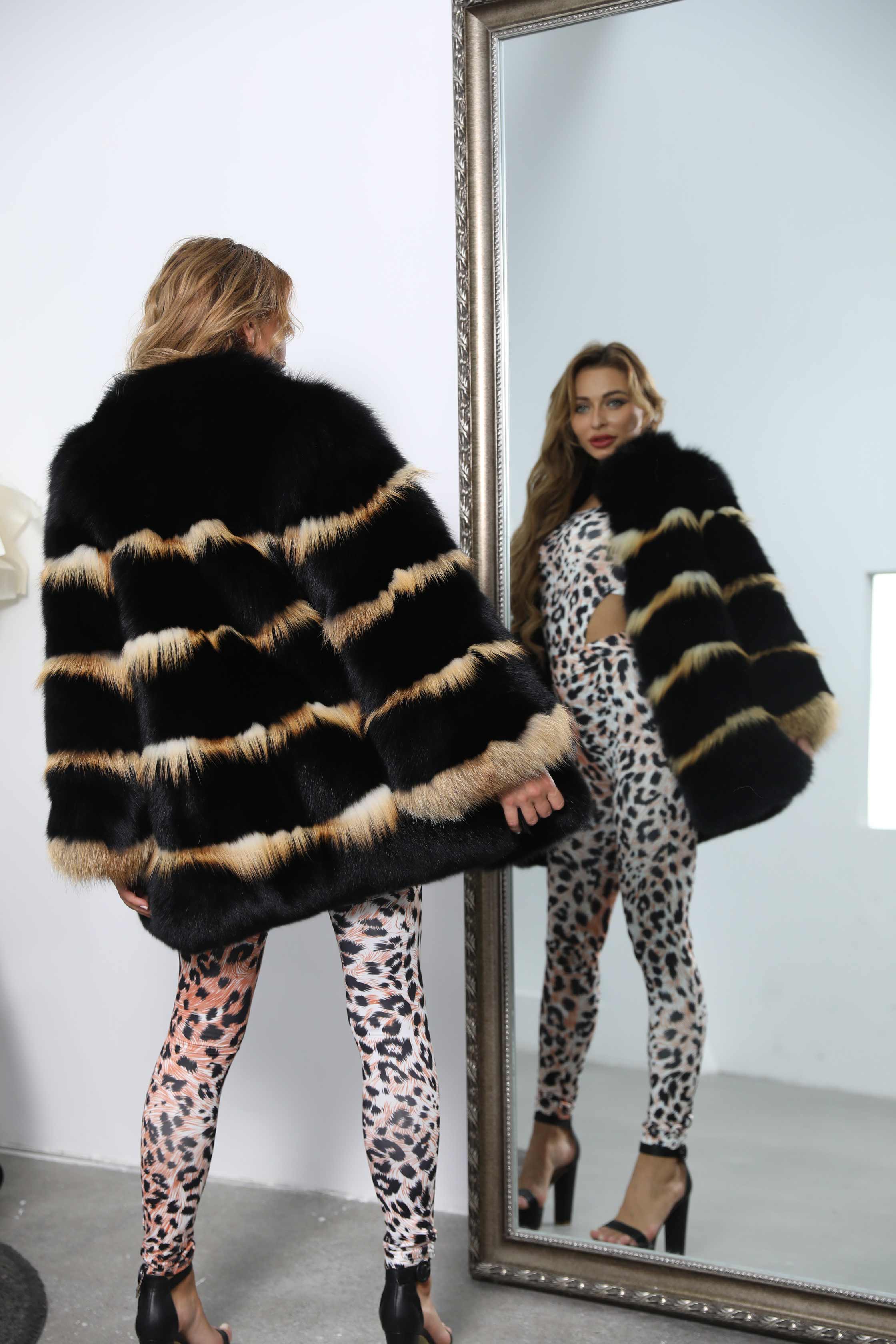 Women's Long Fur Coat Winter Thick Warm Real Fox Fur Jacket