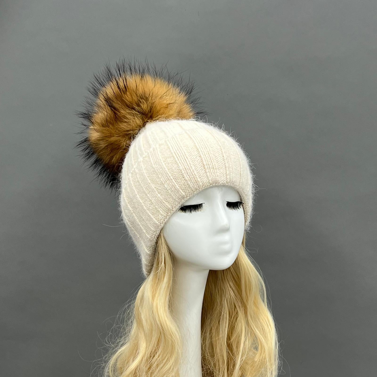 Thick Striped Angora Wool Pom Pom Winter Hat 7