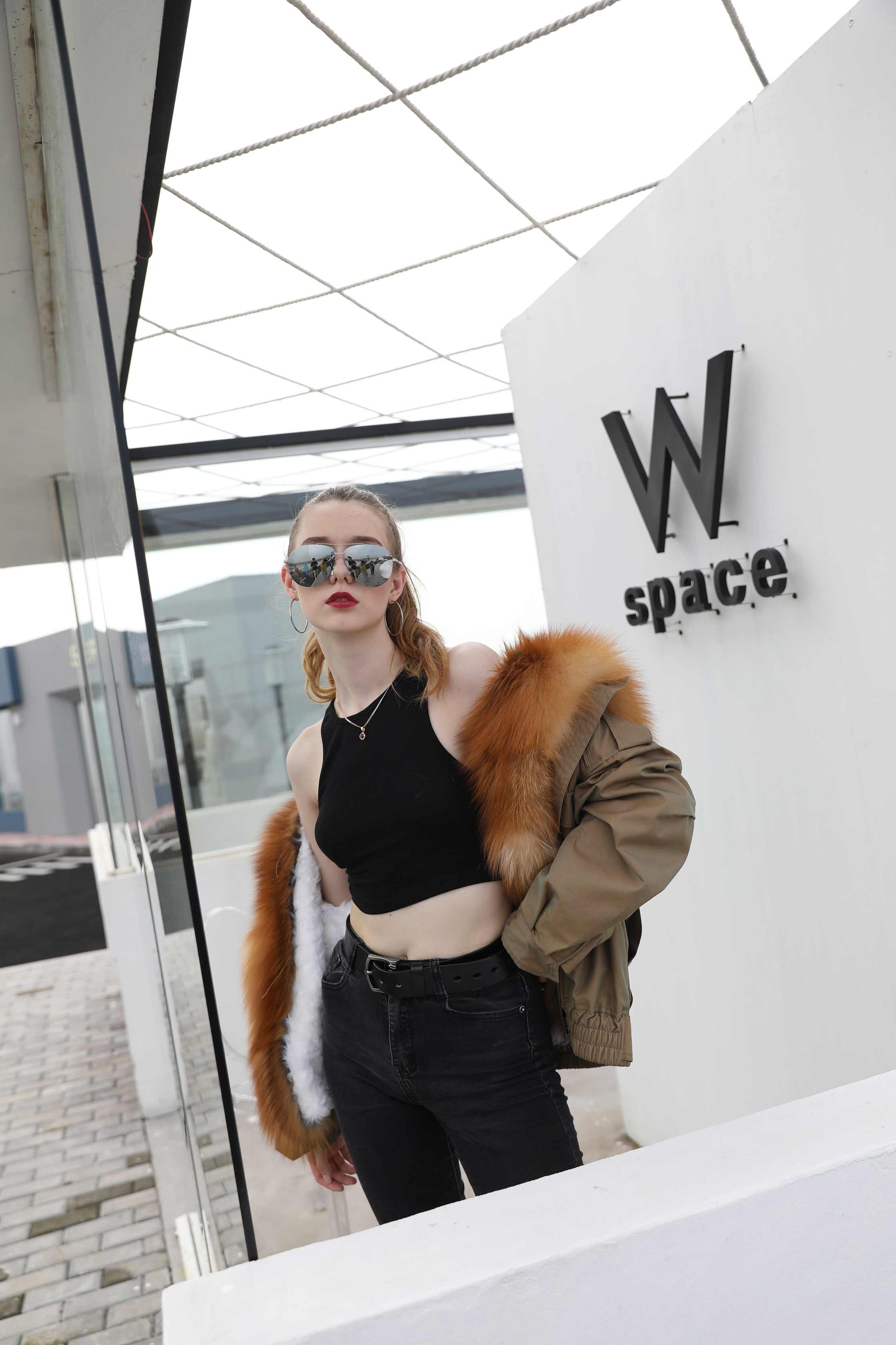 Winter Fur Hooded Coat Lamb Lining With Fox Fur Collar Long Women's Parka