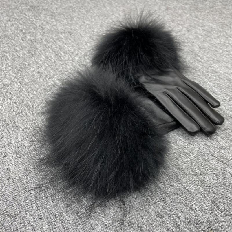 Janefur Raccoon Fur Leather Gloves Multi-color Available F 3