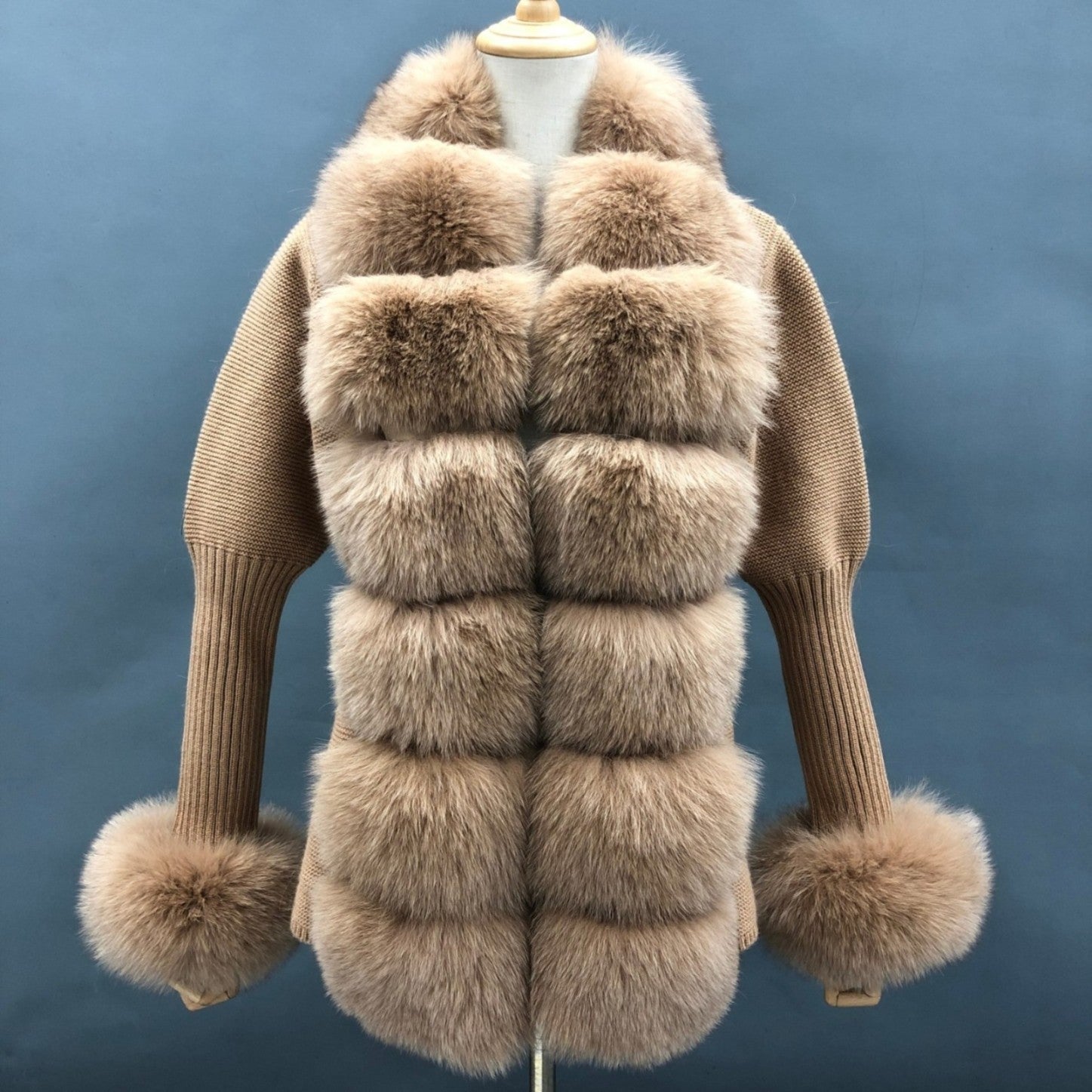 Women's Fashion Cuff Lapel with Fox Fur Knit Cardigan 3
