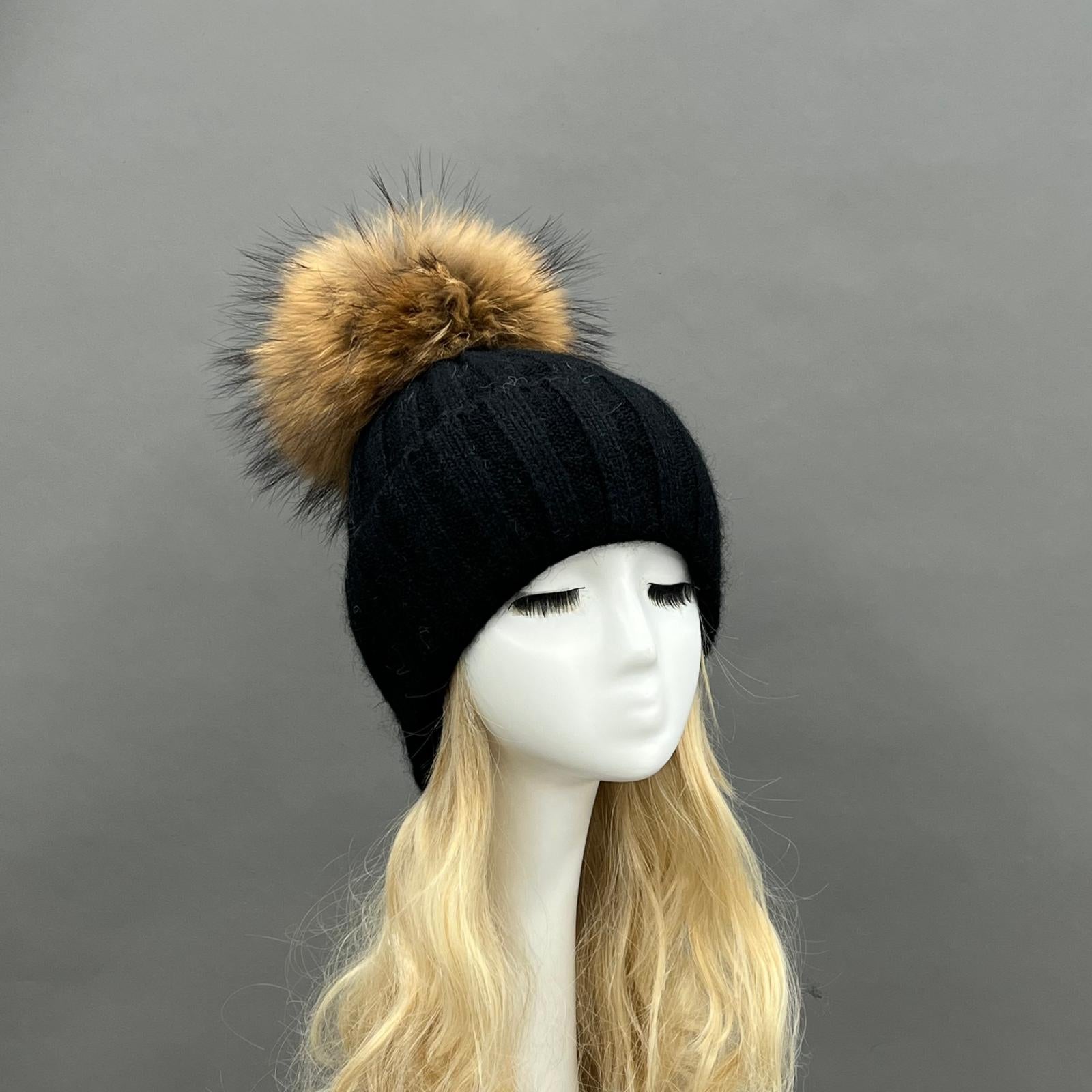 Thick Striped Angora Wool Pom Pom Winter Hat 10