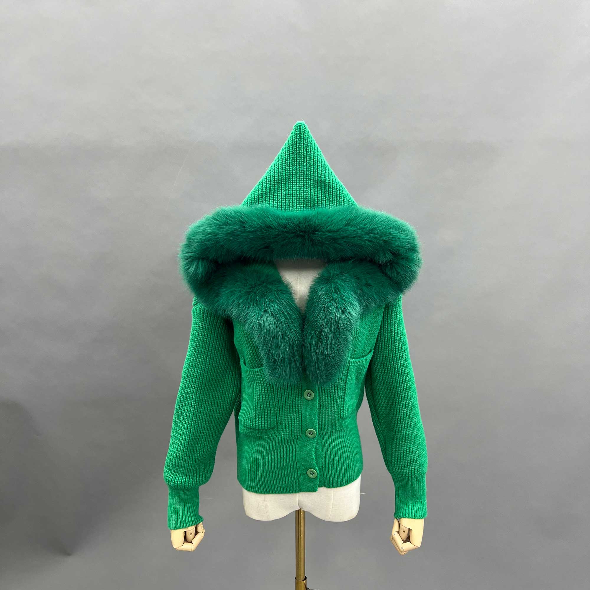 Janefur Cropped Knit Button Jacket with Faux Fur Collar Womens Knit Cardigan Sweaters
