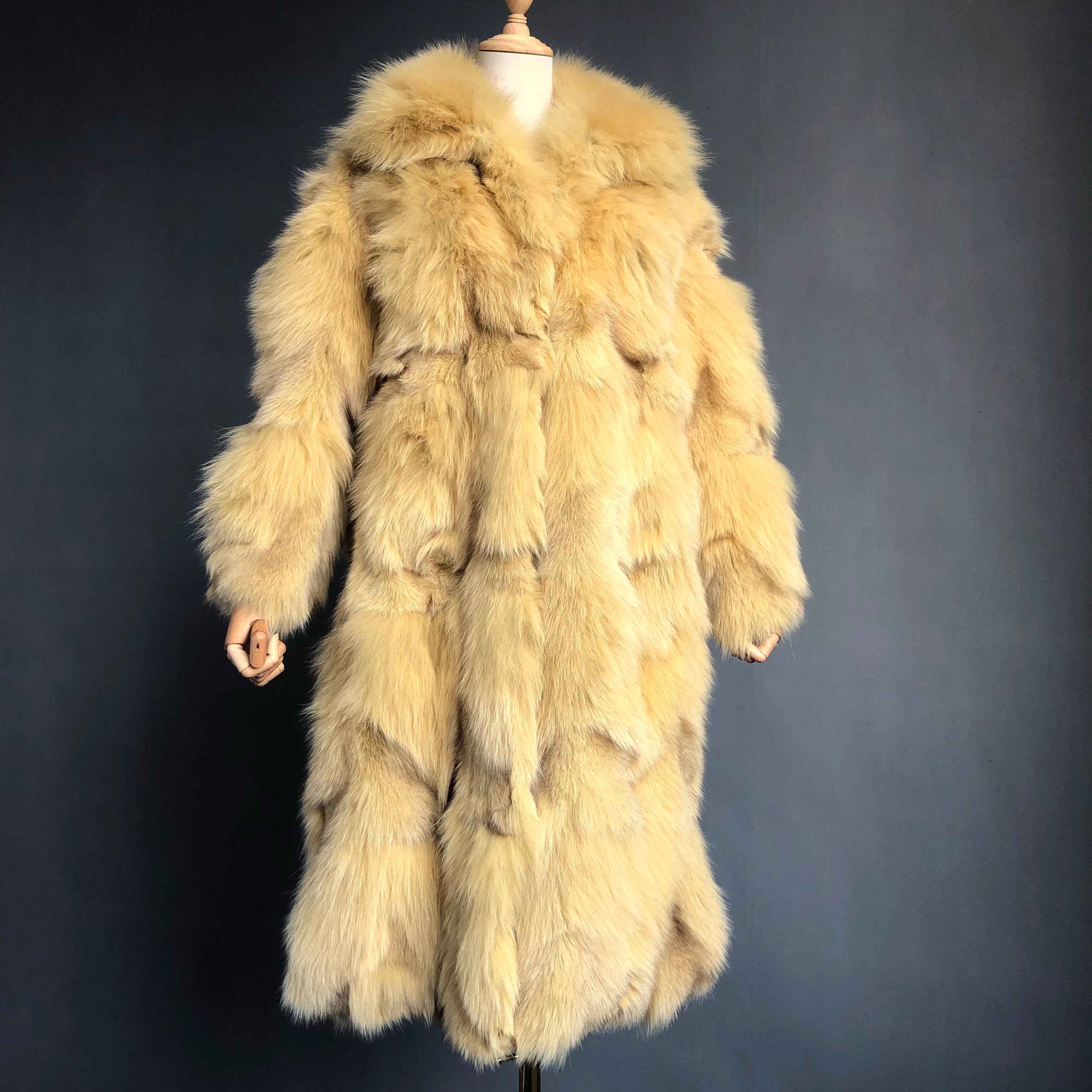Oversized Fox Fur Long Coat with Fluffy Layers - Women's Winter Maxi Coat Yellow