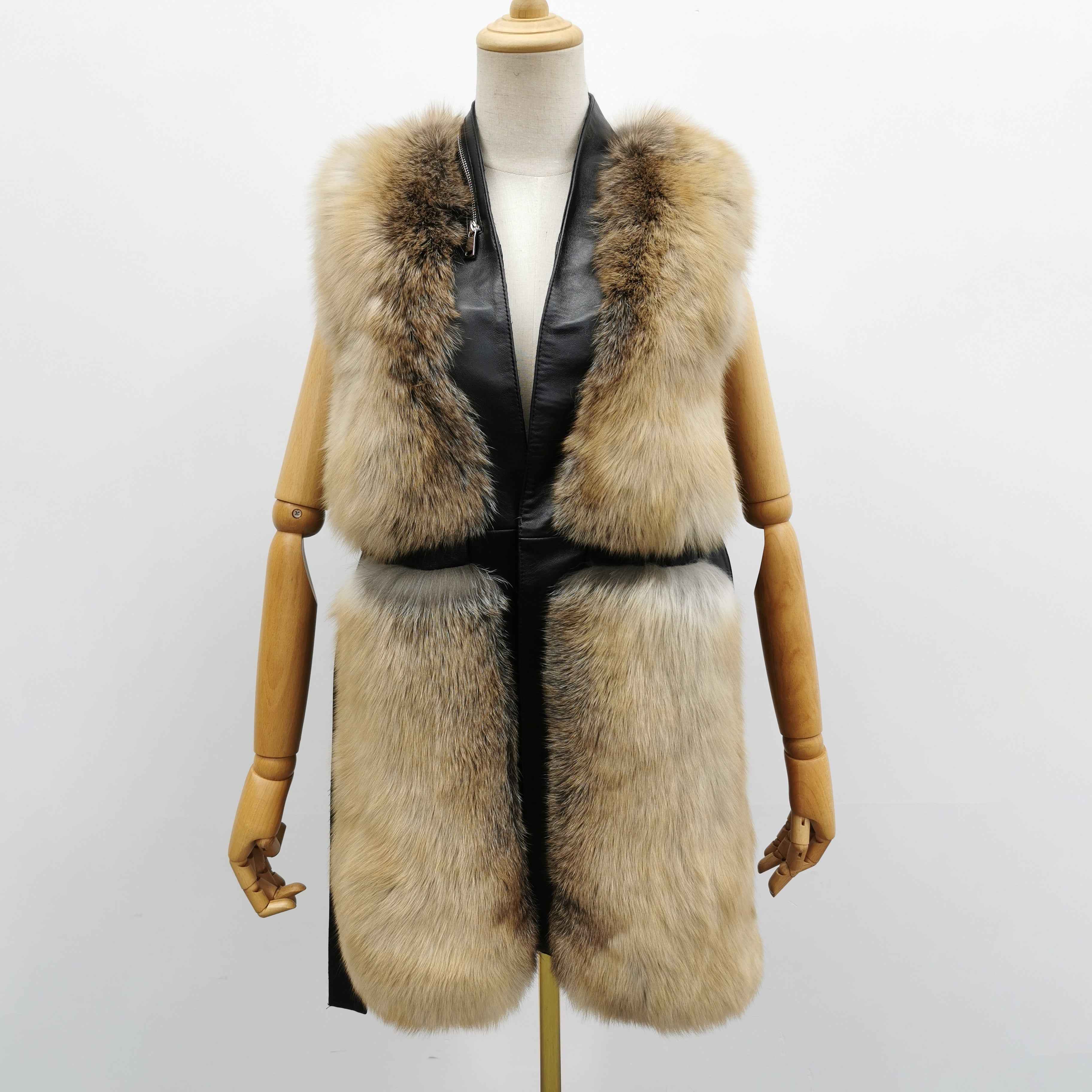 Women's Versatile Belted Fox Fur Vest - Stylish Outerwear