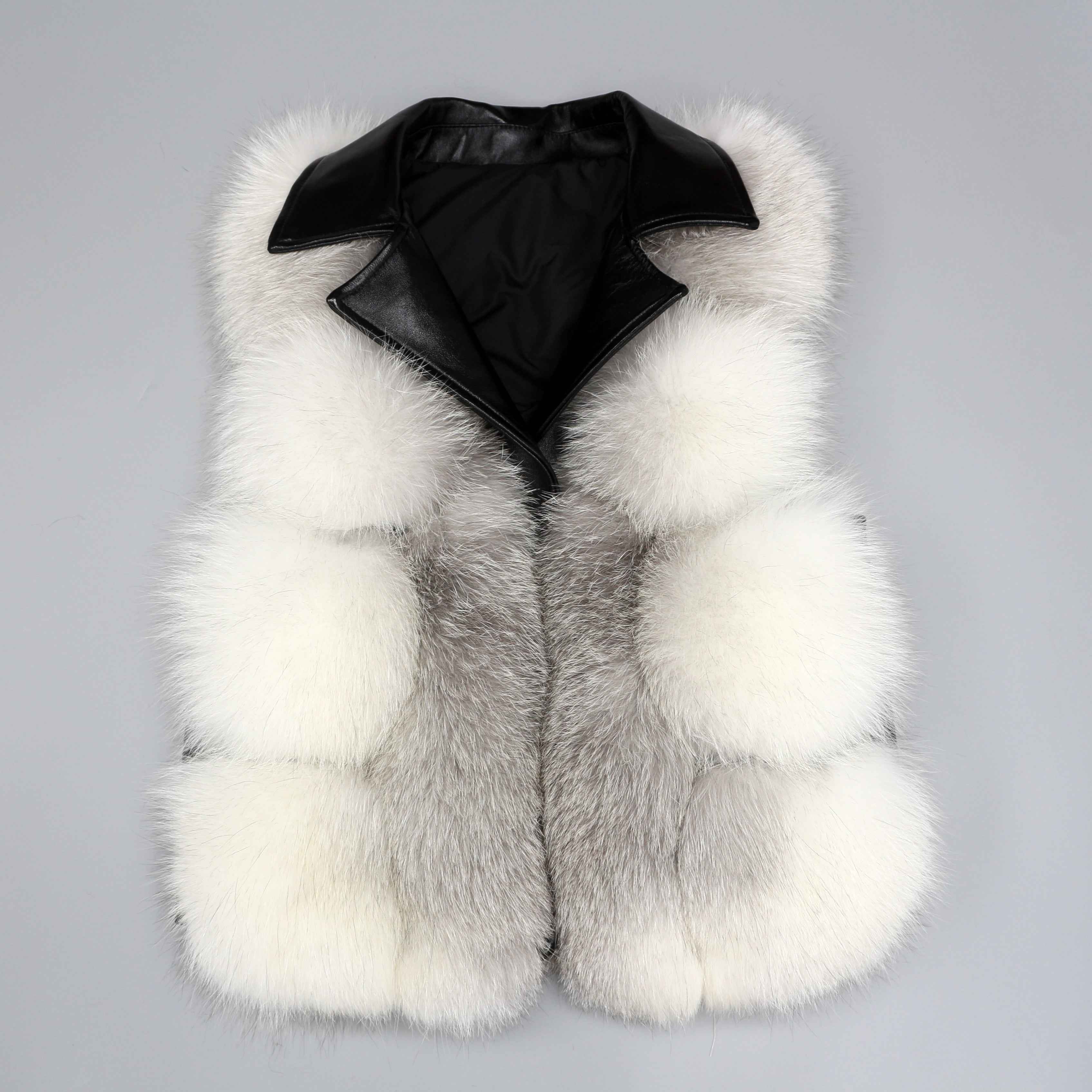 Women's Luxury Fox Fur Vest - Notched Lapel Elegant Outerwear