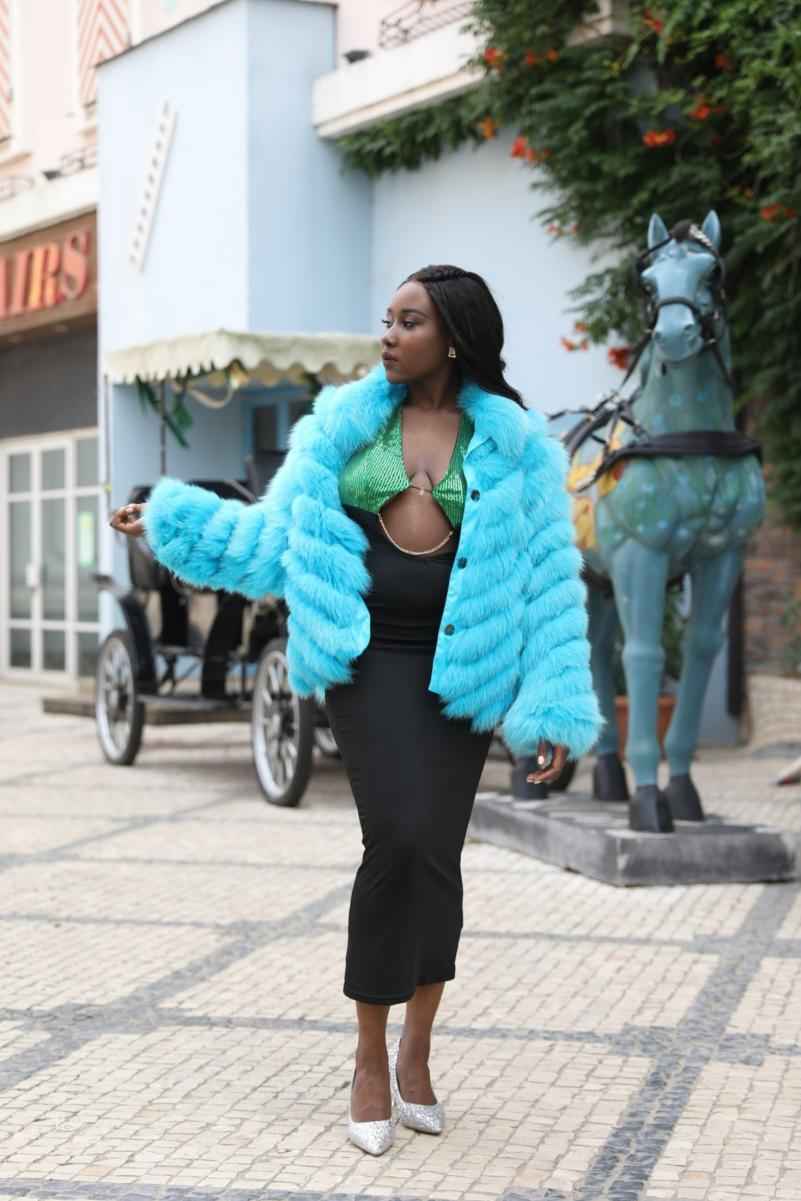 Double-Sided Fox Fur Diagonal Stripe Short Coat