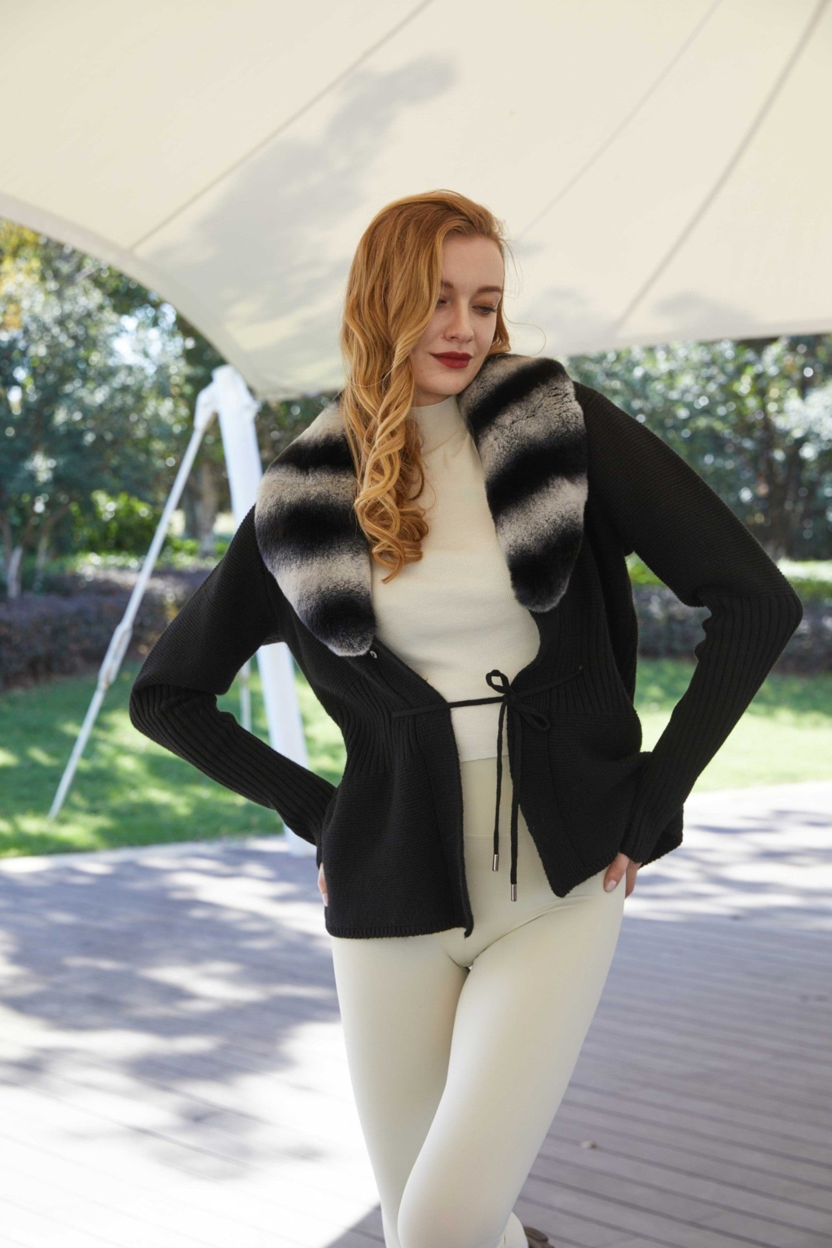 Knitted Rabbit Fur Collar Women's Sweater Coat Picture Color