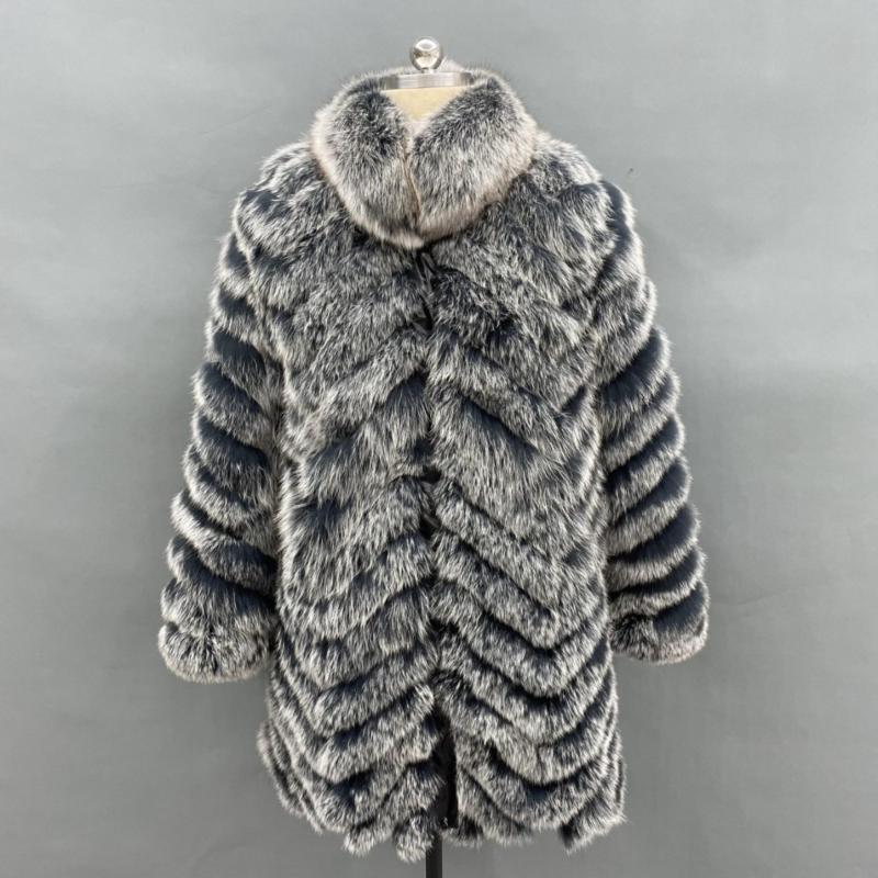 Women's Long Solid Colour Fox Fur Two-Sided Coat Black white Click chat with us
