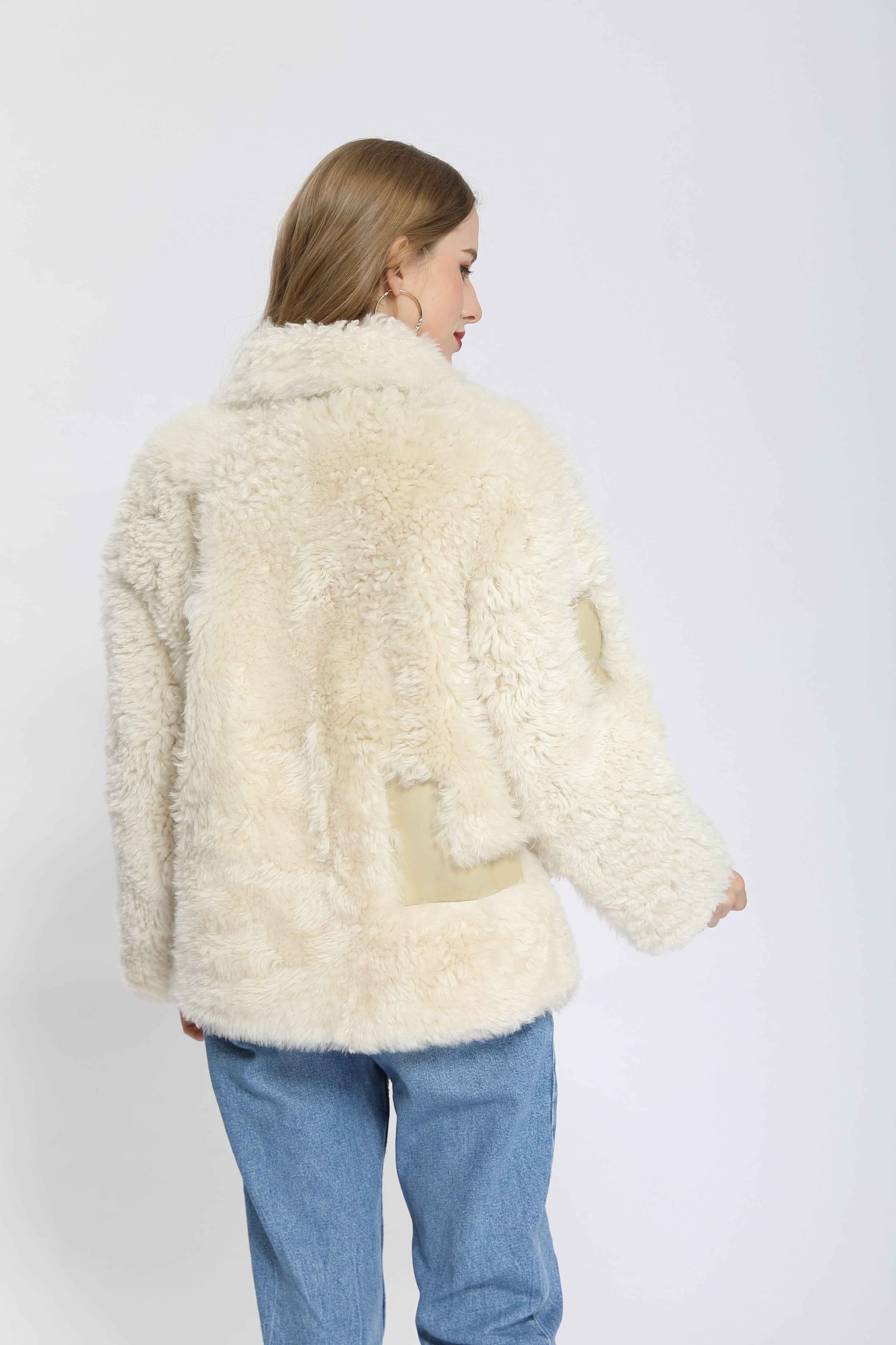 Women's Shearling Basha Jacket with Single-Side Patch Pocket - Luxe Textured Outerwear