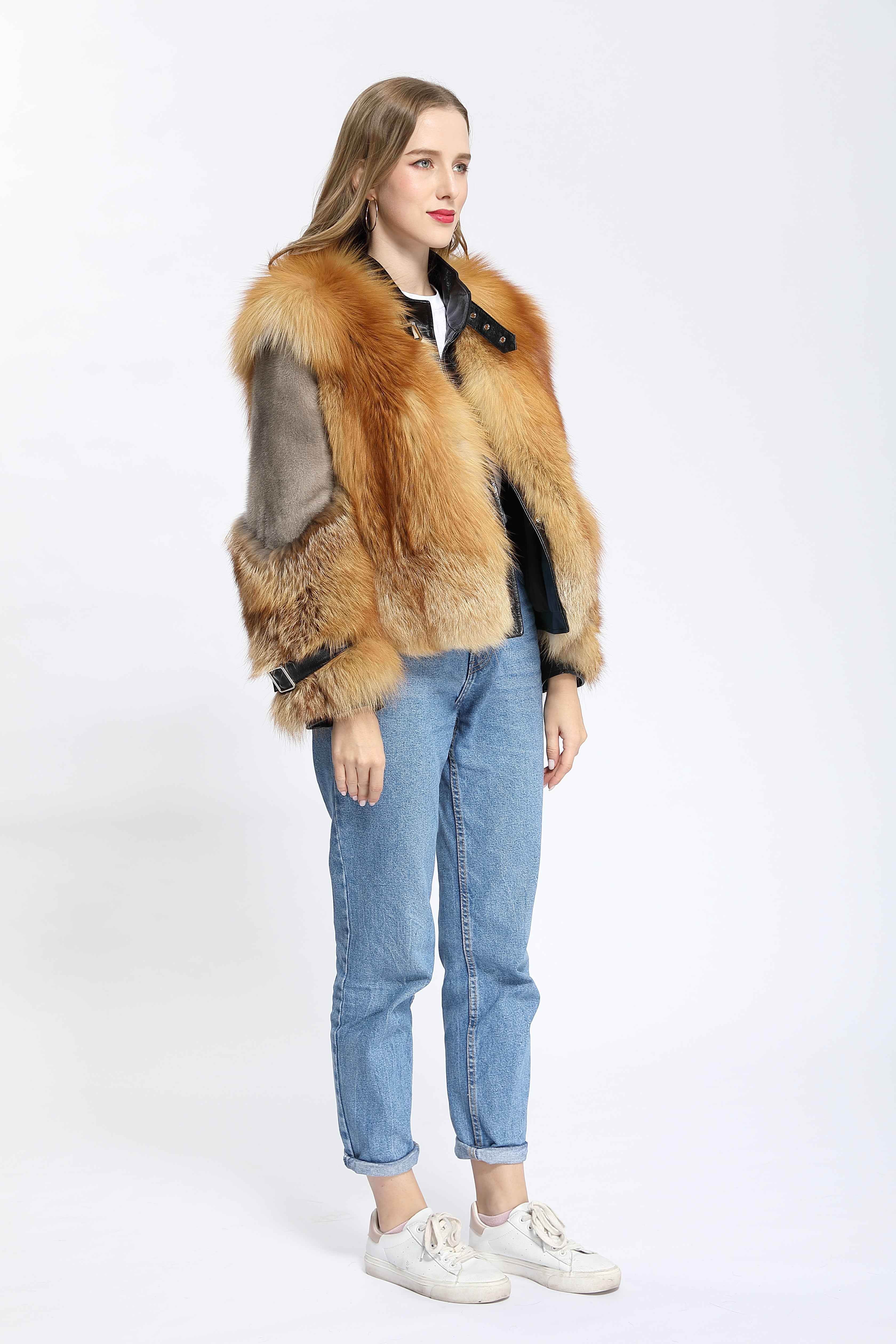 Luxury Fox Fur & Mink Fur Patchwork Winter Fashion Fur Coat