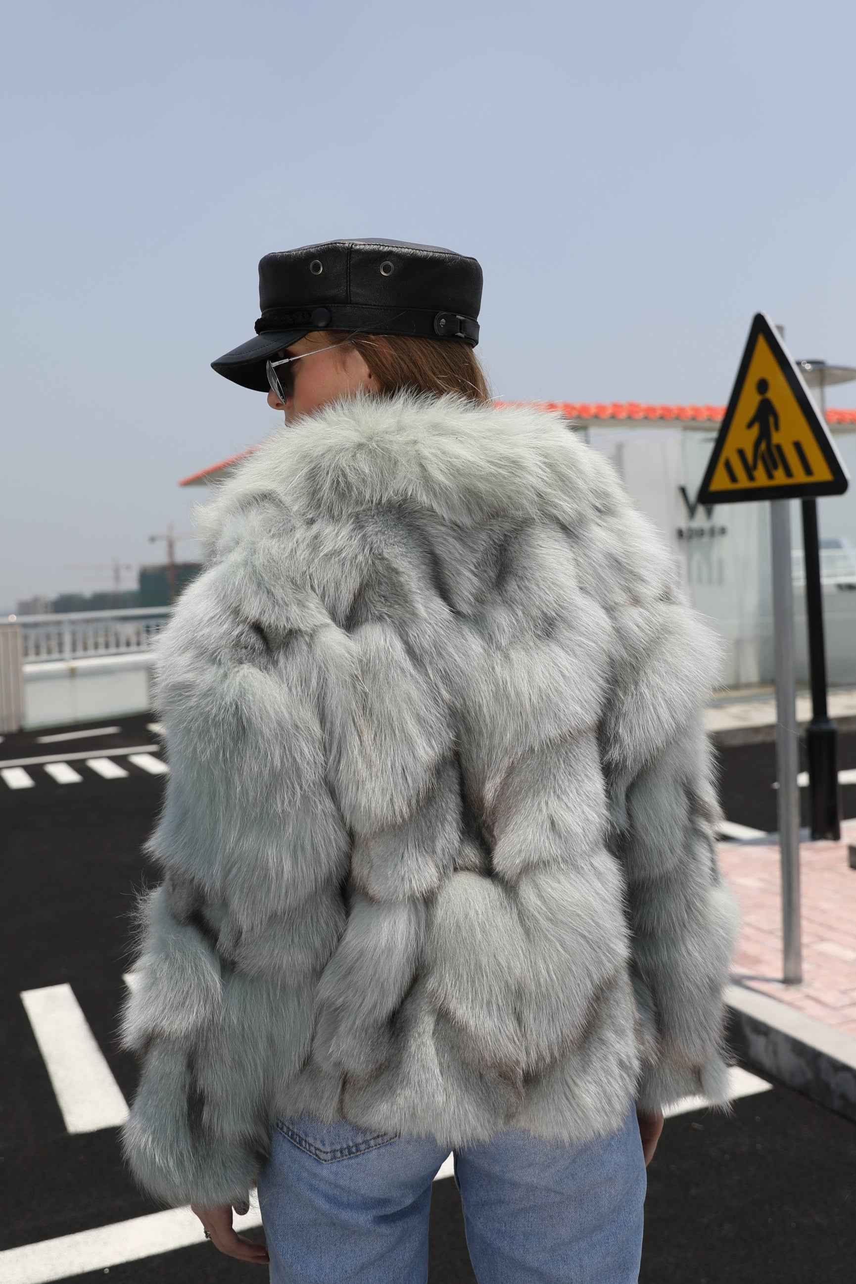 Genuine Fox Plum Leg Fur Long Coat - Winter Warm JANEFUR