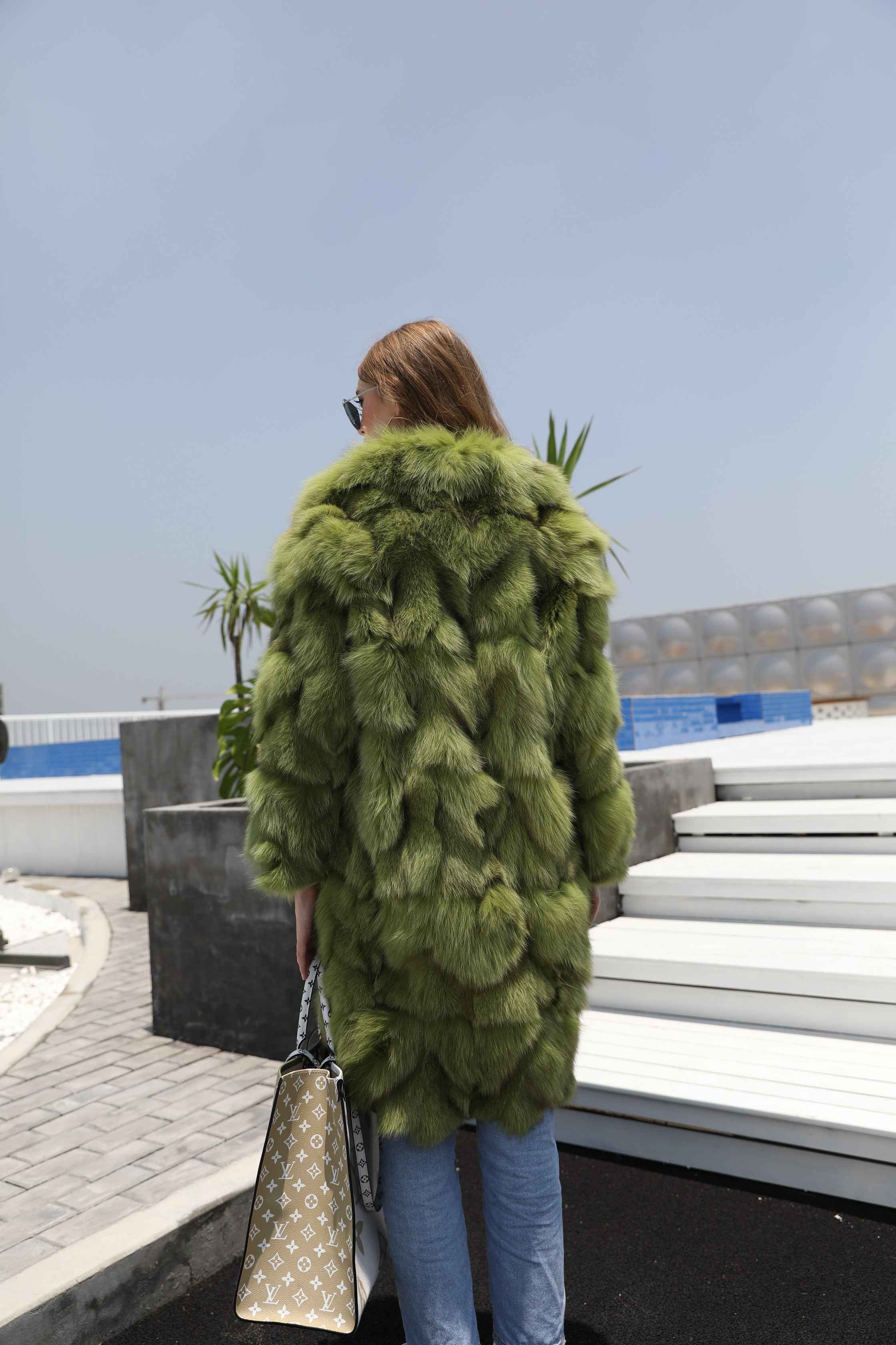 Oversized Fox Fur Long Coat with Fluffy Layers - Women's Winter Maxi Coat