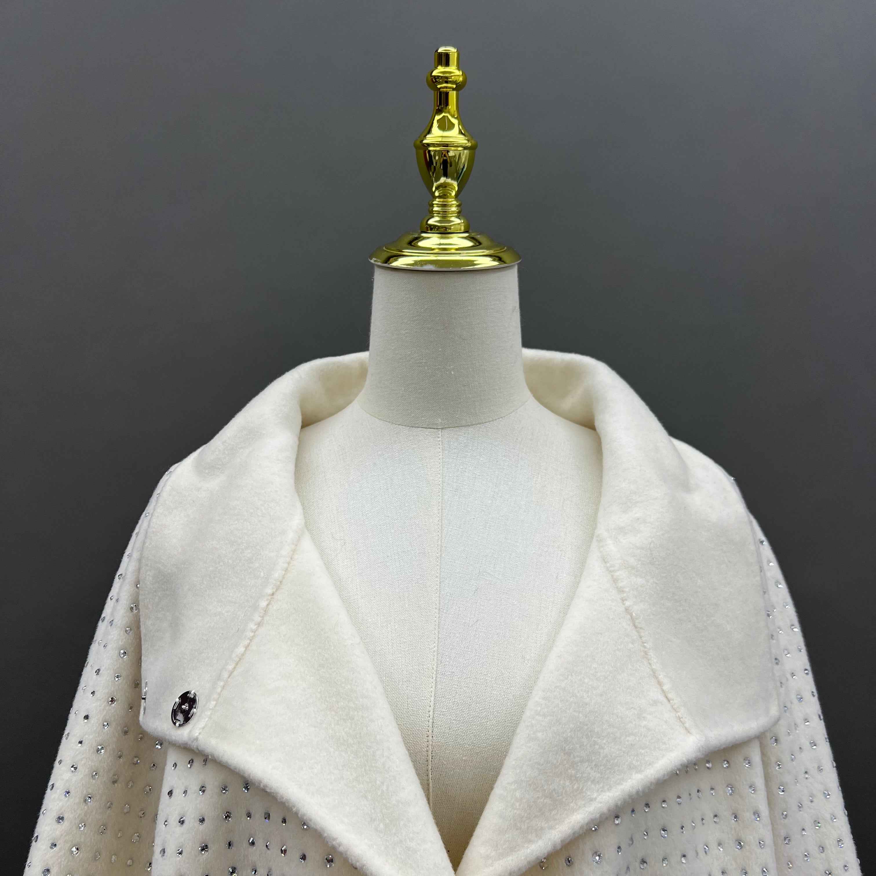 Women's Ivory Cashmere Double - Sided Coat with All - Over Diamond Embellishments