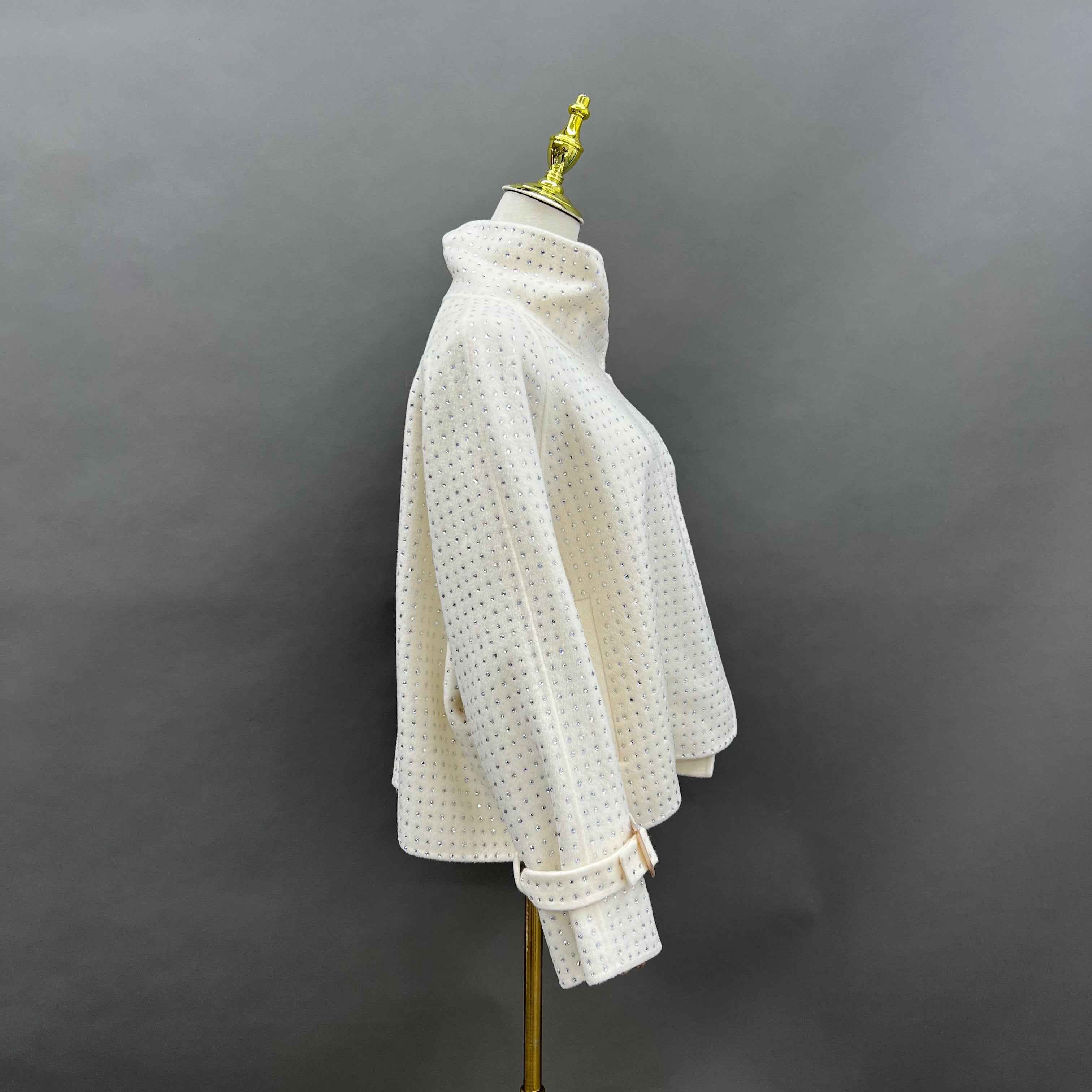 Women's Ivory Cashmere Double - Sided Coat with All - Over Diamond Embellishments