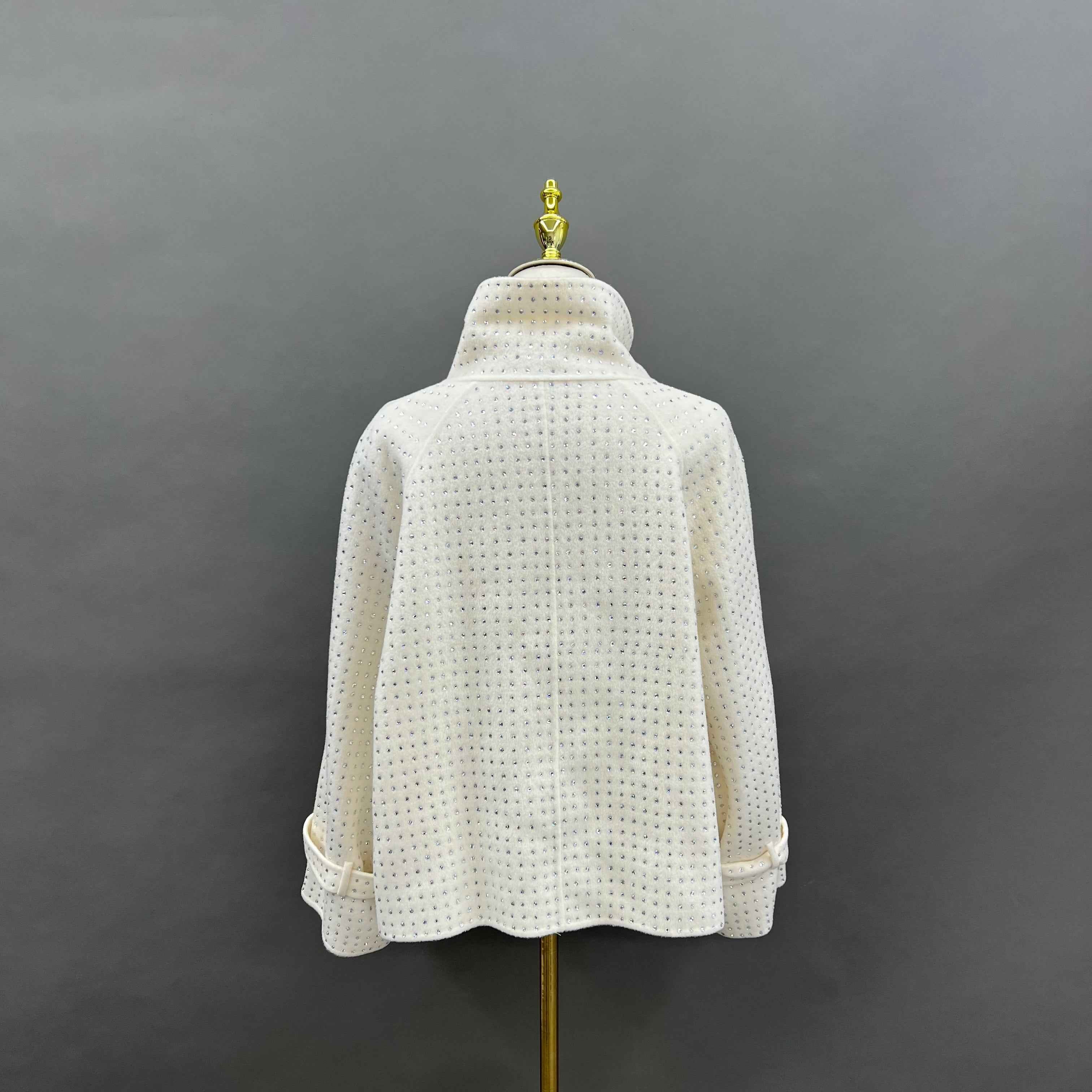 Women's Ivory Cashmere Double - Sided Coat with All - Over Diamond Embellishments